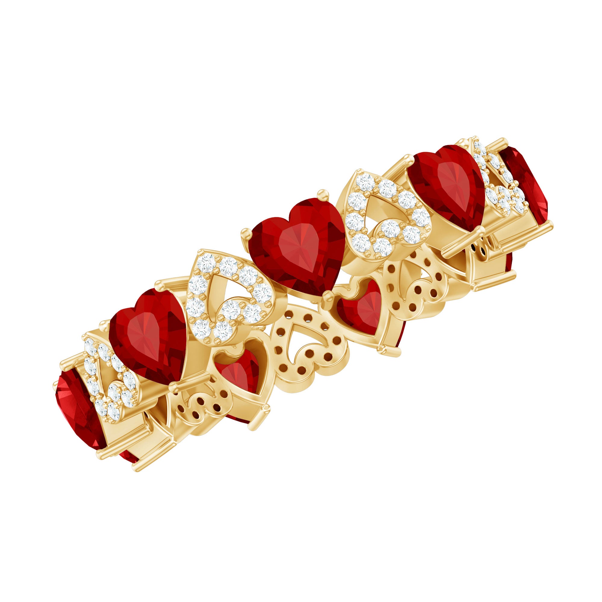Rosec Jewels-Lab-Created Ruby and Diamond Heart Eternity Band Ring