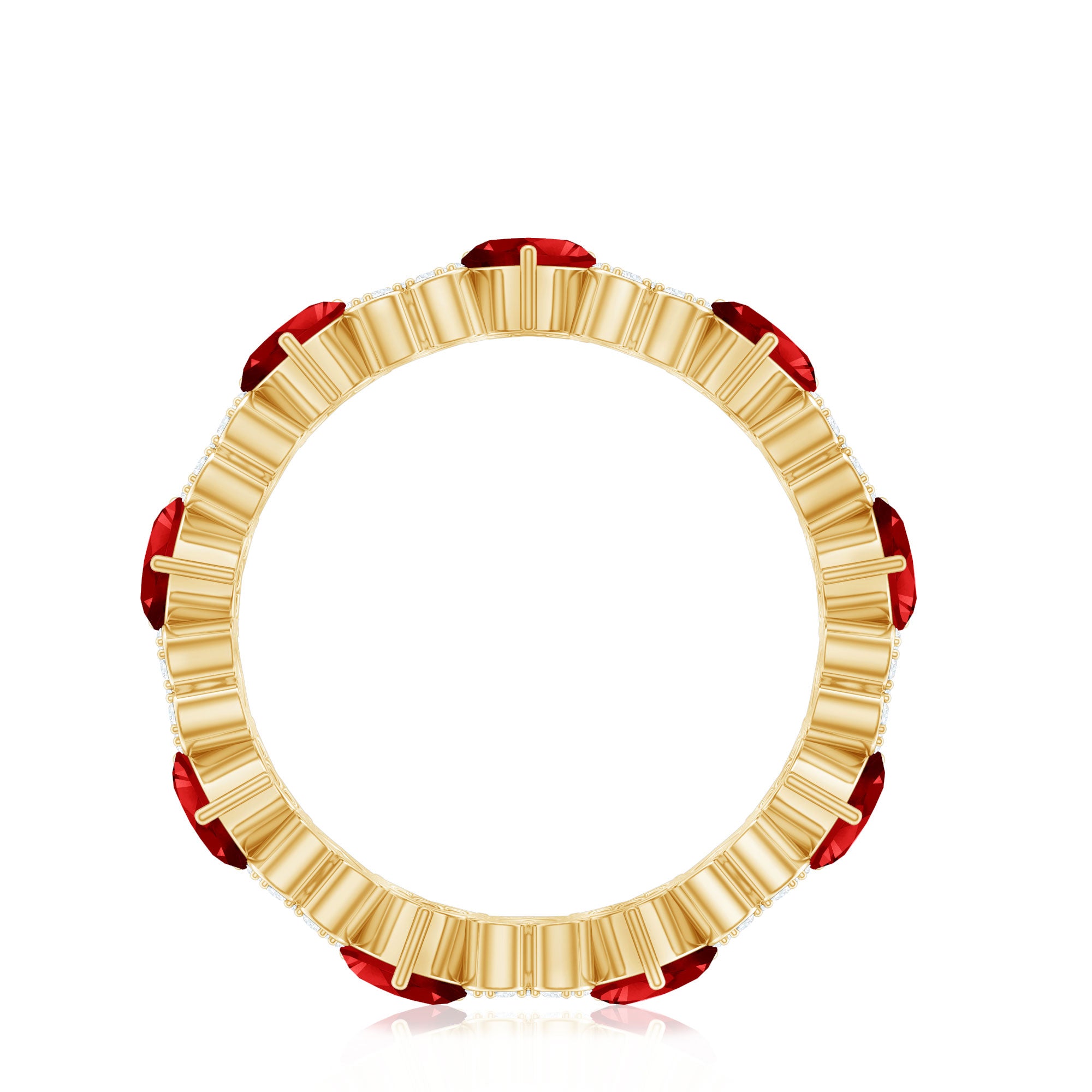Lab-Created Ruby and Diamond Heart Eternity Band Ring AAAA - Rosec Jewels