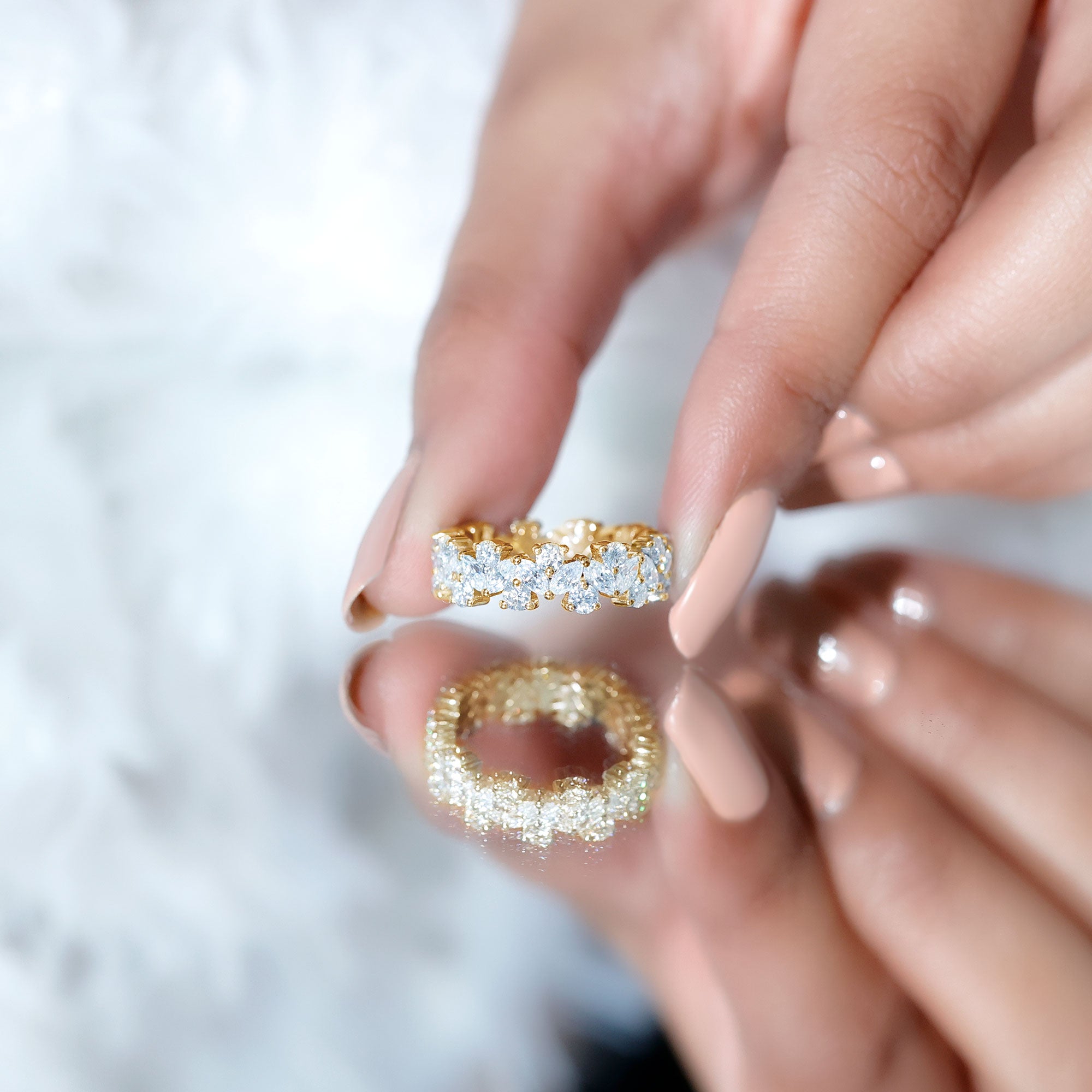 Marquise and Round Moissanite Cluster Eternity Band D-VS1 - Rosec Jewels