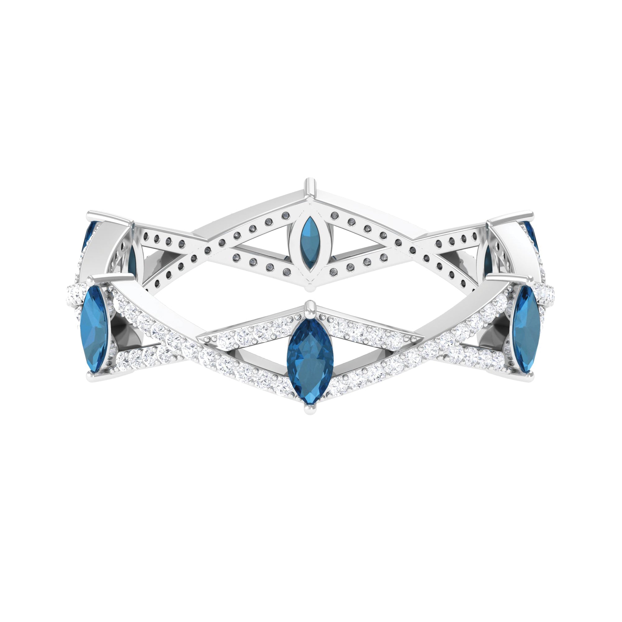 Marquise London Blue Topaz Crossover Eternity Band with Diamond