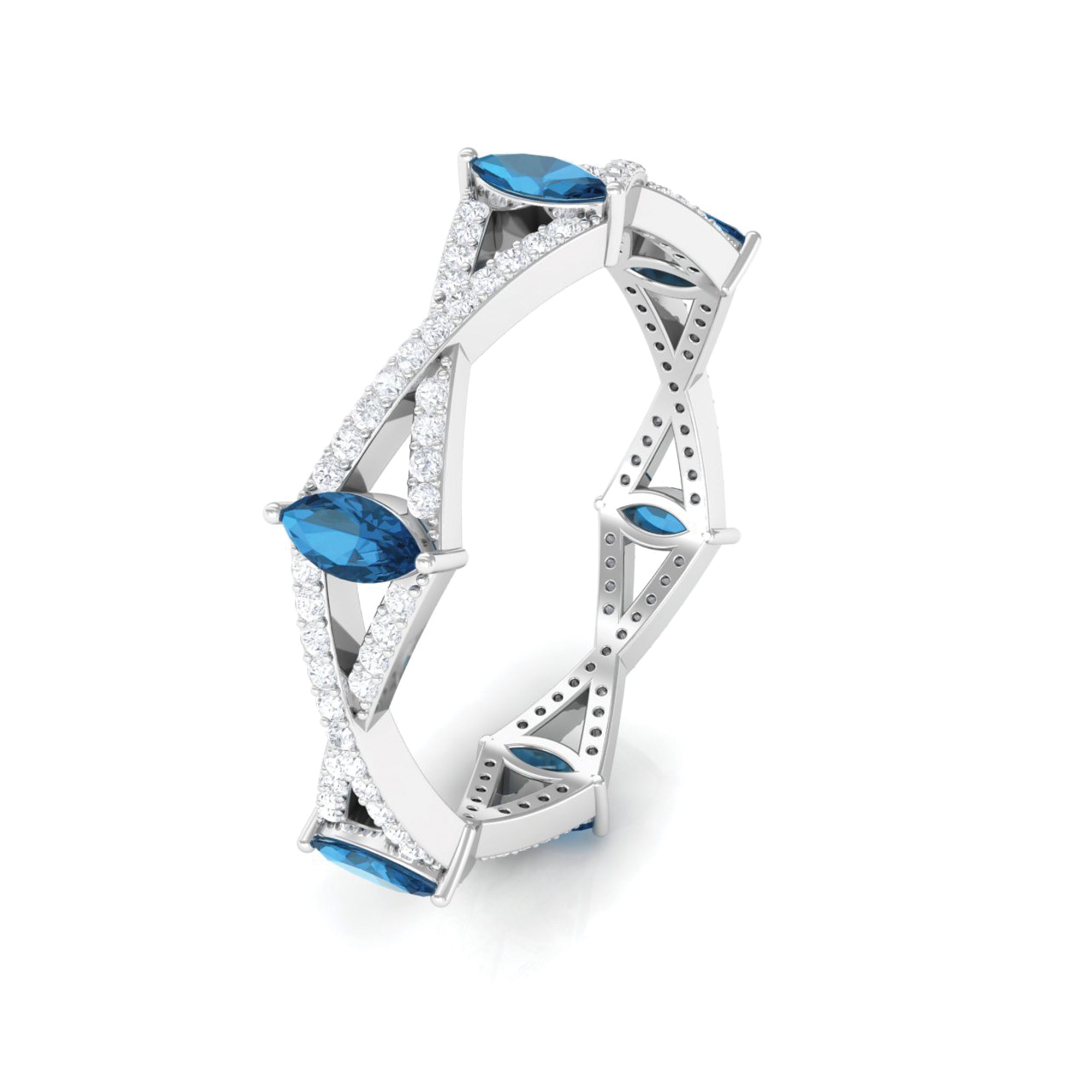 Marquise London Blue Topaz Crossover Eternity Band with Diamond AAA - Rosec Jewels