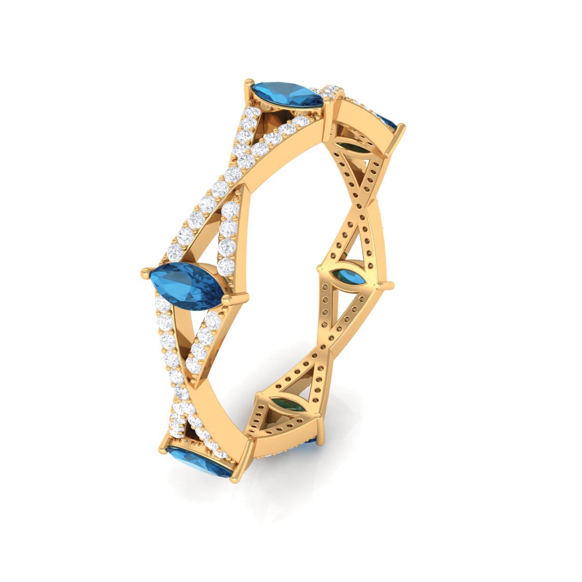 Marquise London Blue Topaz Crossover Eternity Band with Diamond AAA - Rosec Jewels