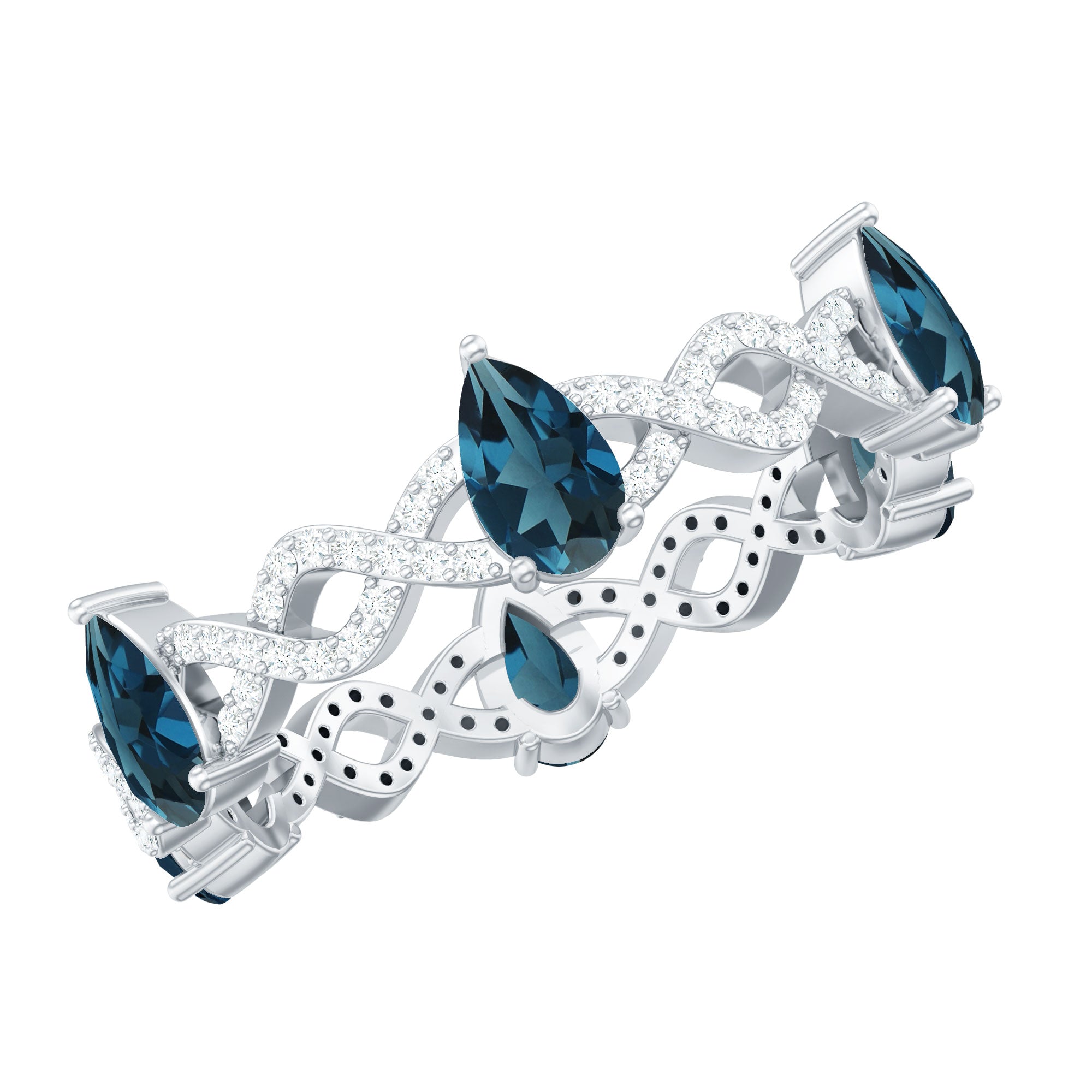 Pear Shape London Blue Topaz Crossover Eternity Band with Diamond AAA - Rosec Jewels