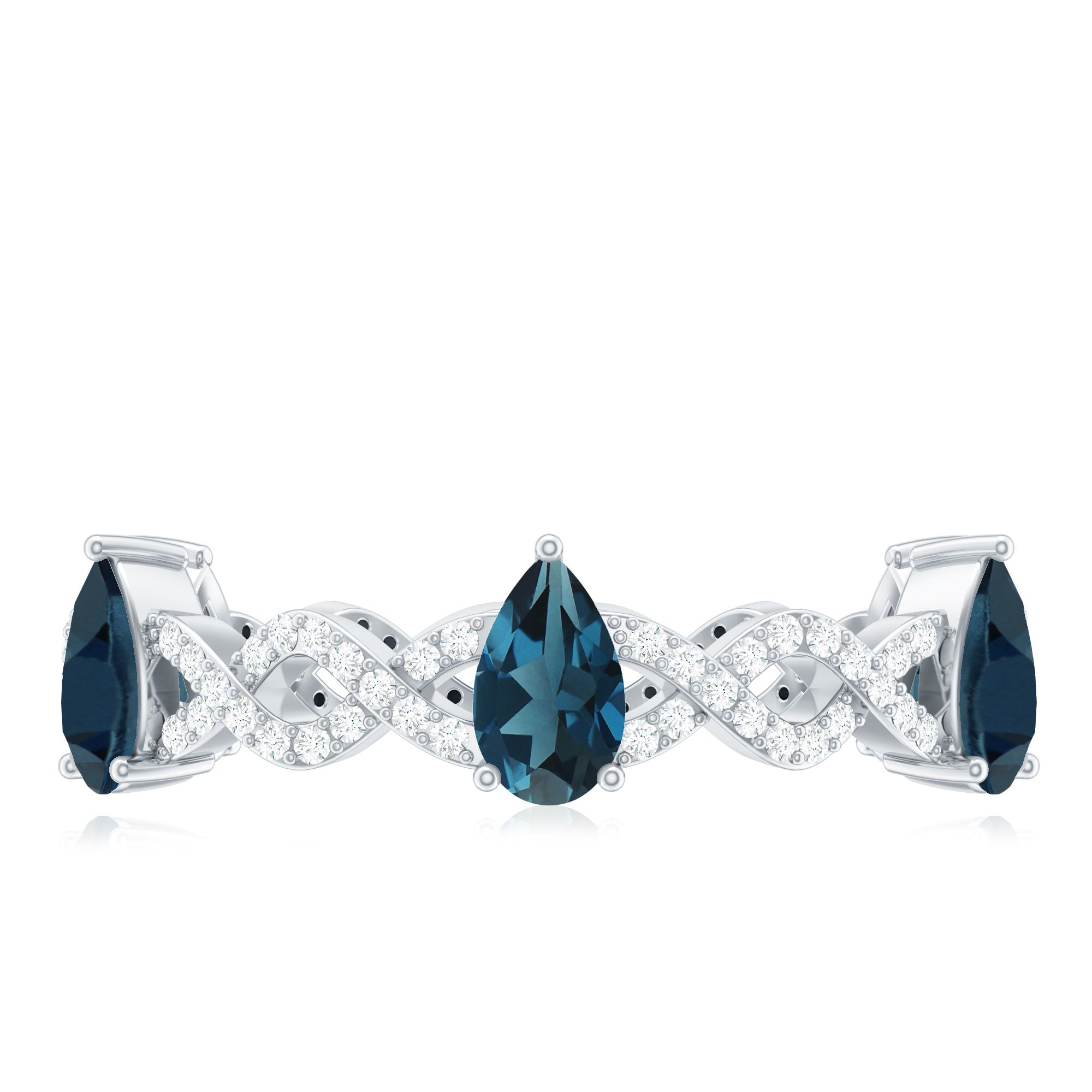Pear Shape London Blue Topaz Crossover Eternity Band with Diamond AAA - Rosec Jewels