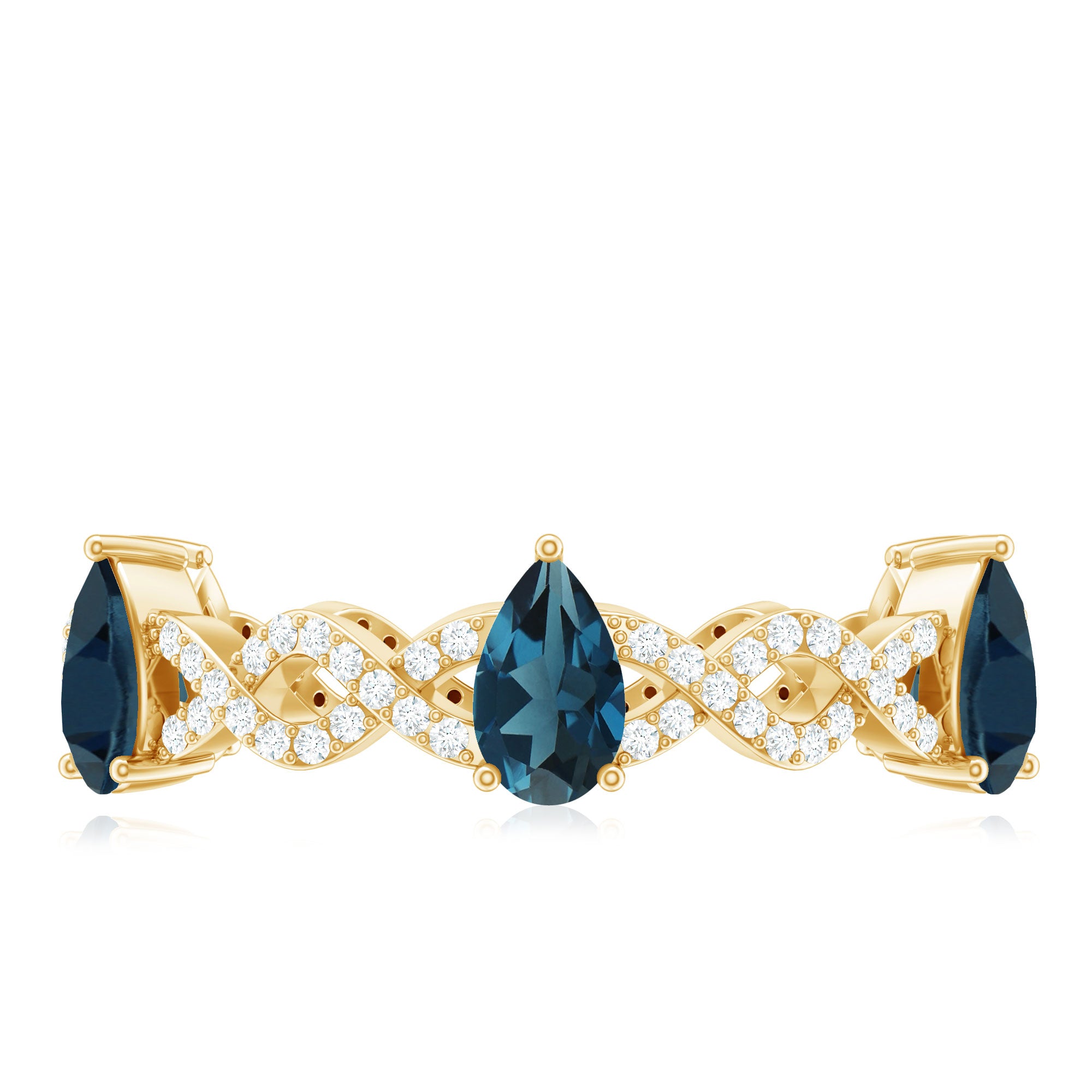 Pear Shape London Blue Topaz Crossover Eternity Band with Diamond AAA - Rosec Jewels