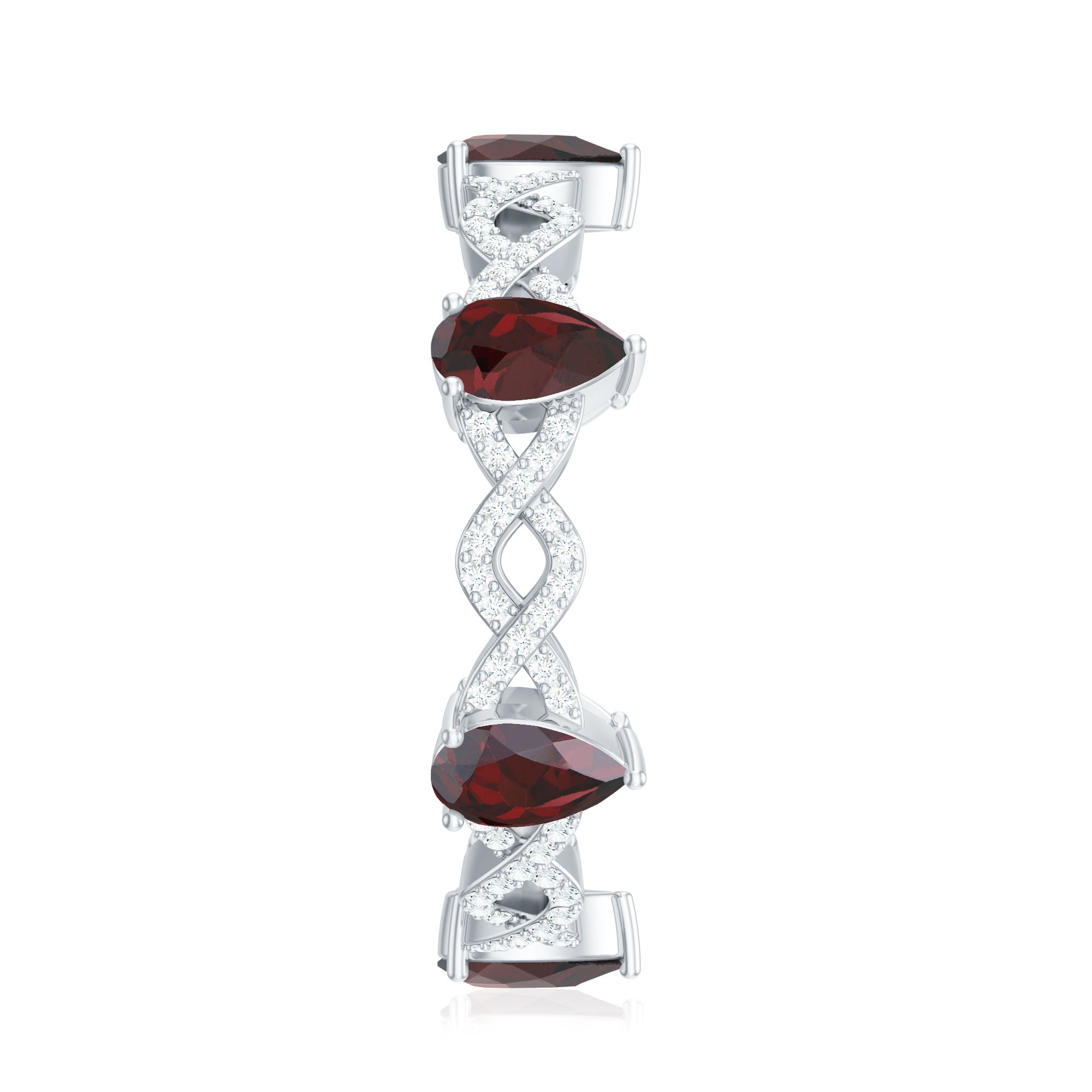 Natural Pear Shape Garnet Diamond Eternity Ring with Crossover Shank AAA - Rosec Jewels