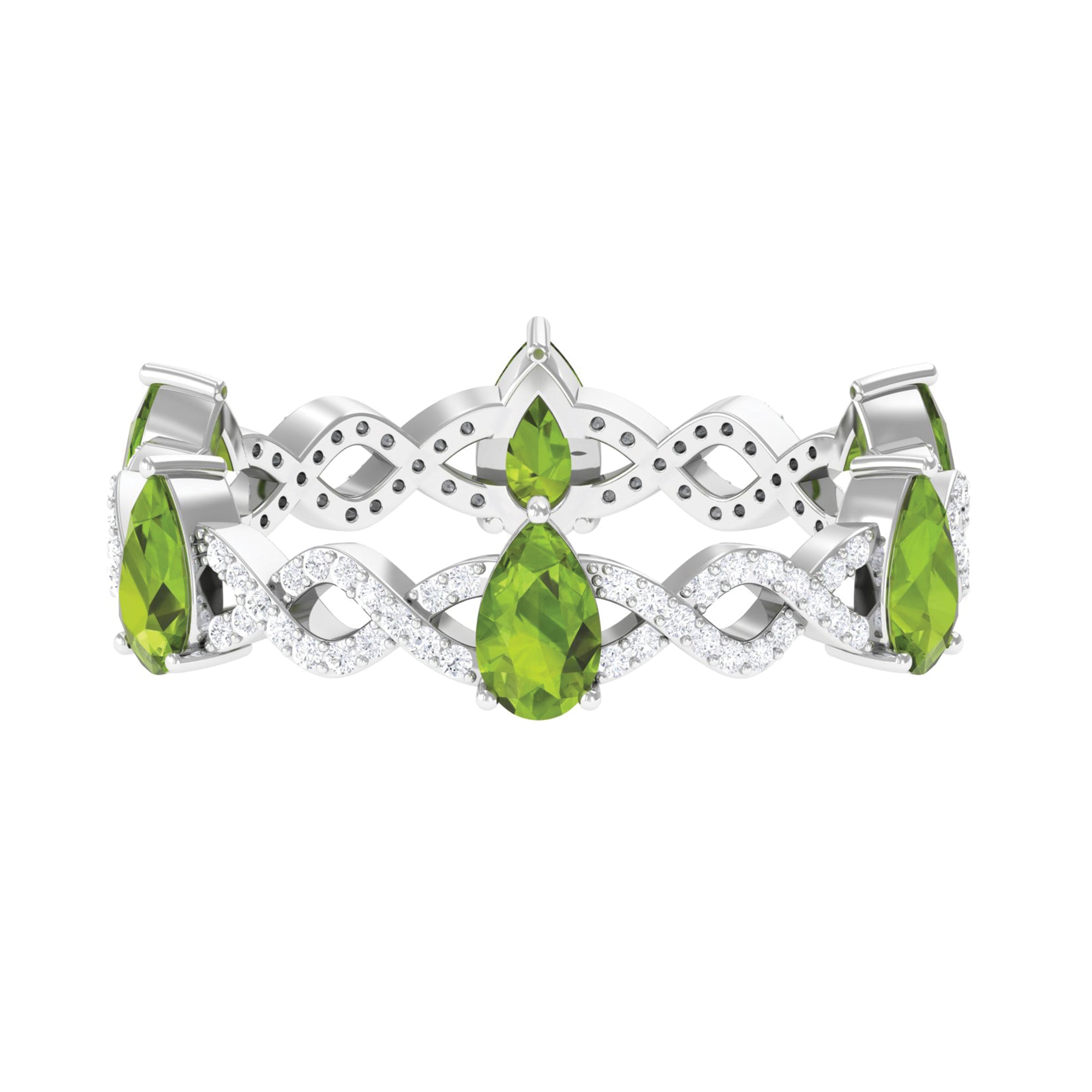 Peridot and Diamond Full Eternity Ring with Crossover Shank