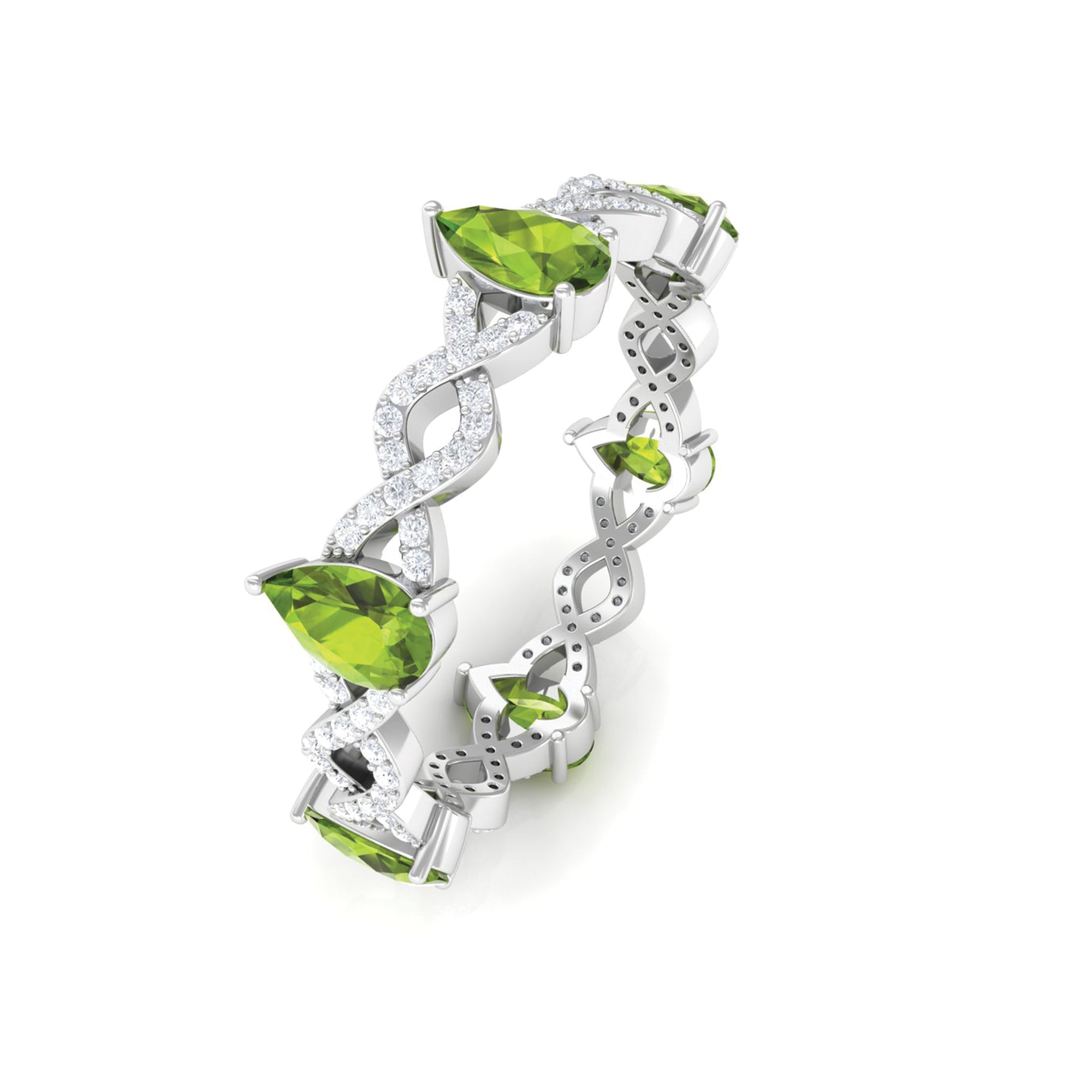 Peridot and Diamond Full Eternity Ring with Crossover Shank AAA - Rosec Jewels