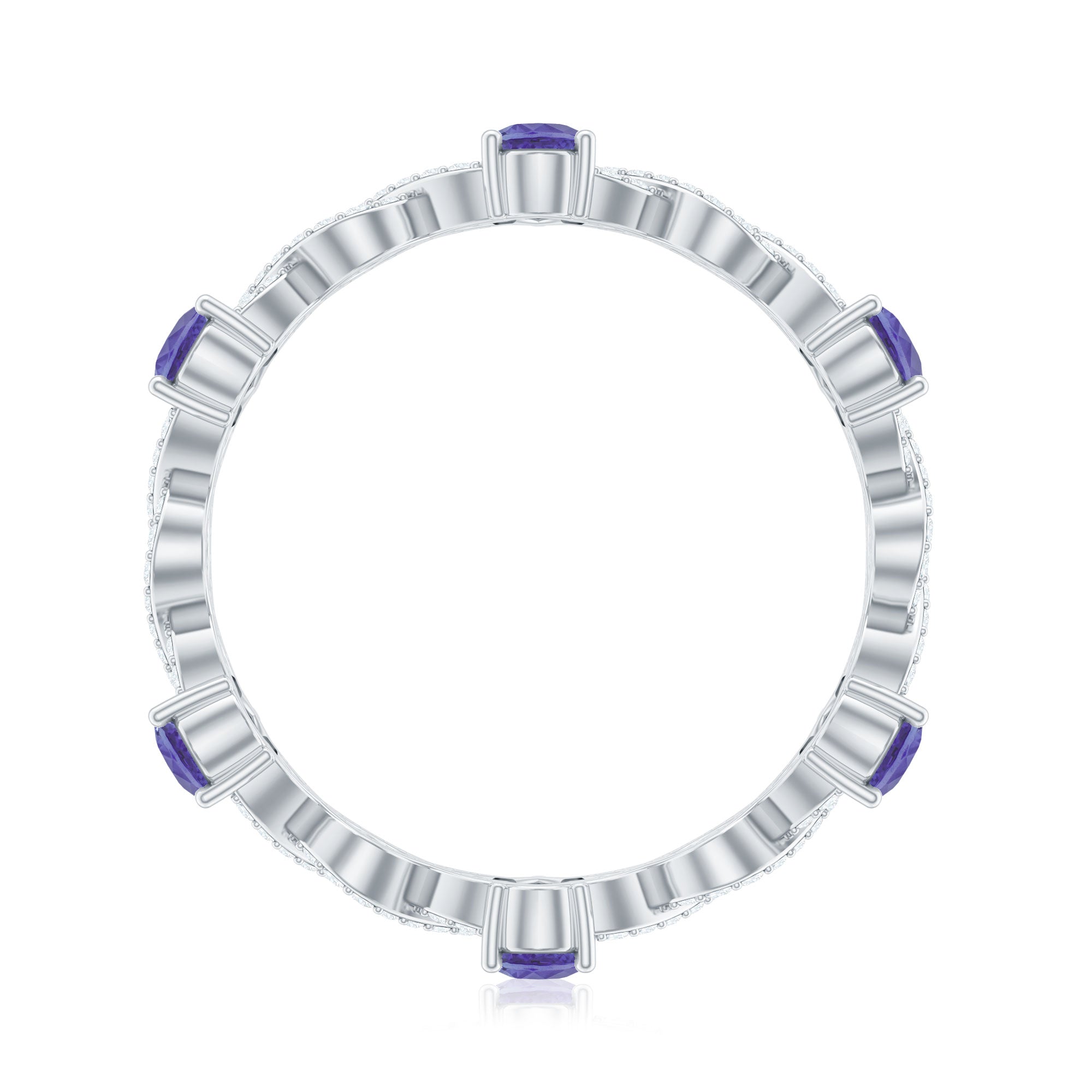 Rosec Jewels-Natural Pear Shape Tanzanite Diamond Eternity Ring with Crossover Shank