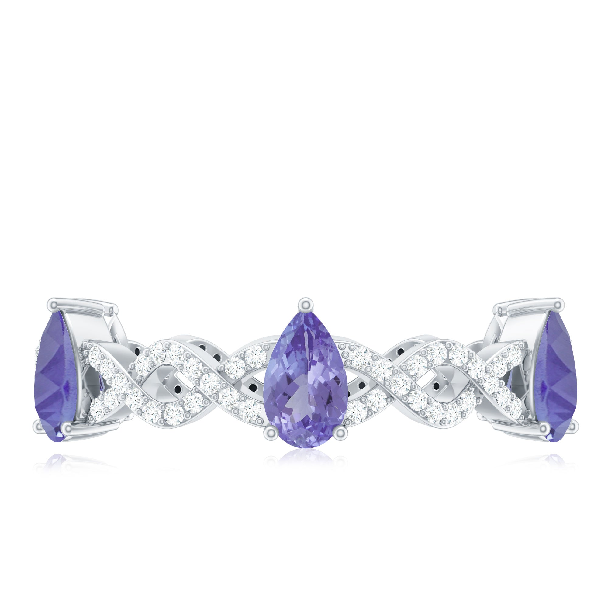 Rosec Jewels-Natural Pear Shape Tanzanite Diamond Eternity Ring with Crossover Shank