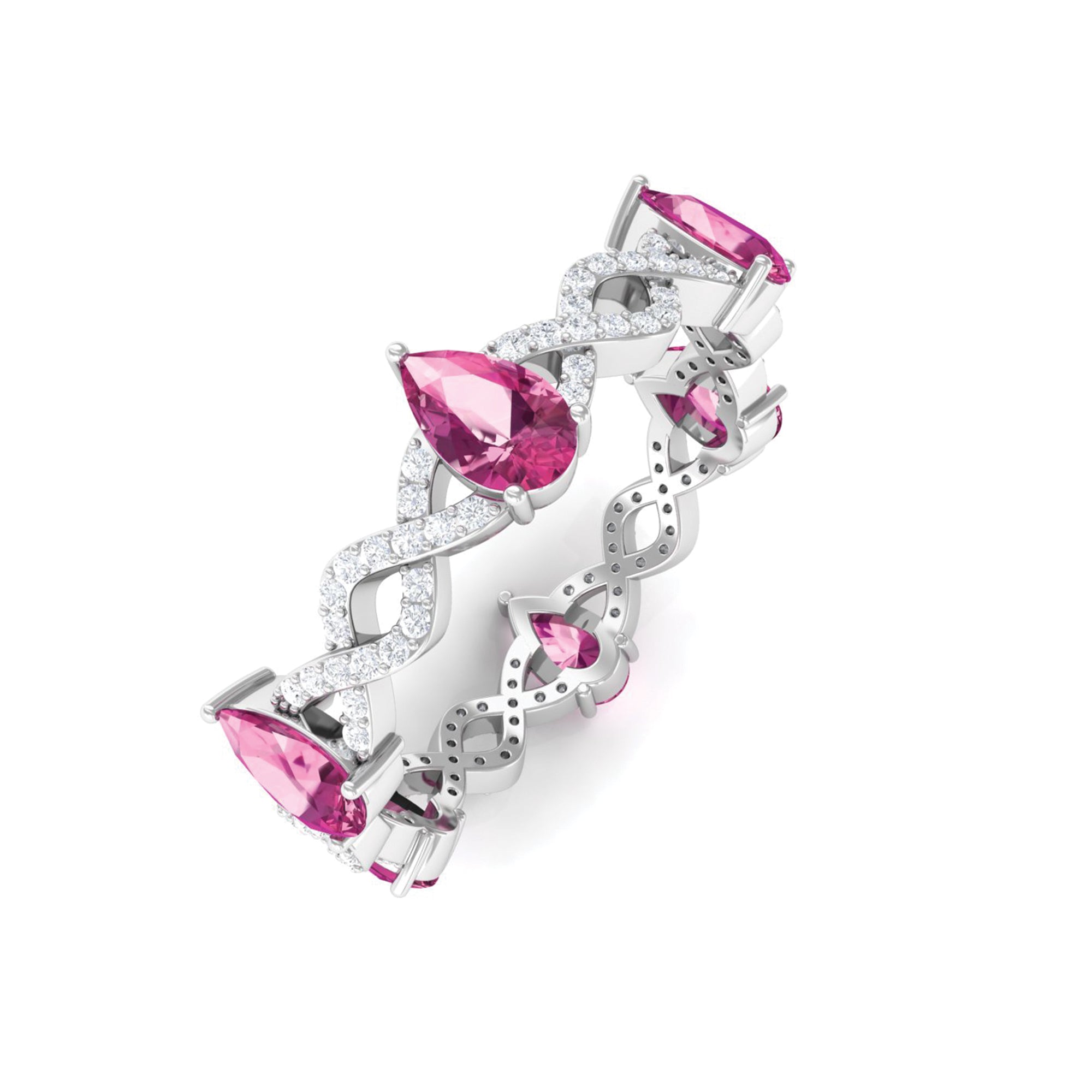 1.50 CT Natural Pink Tourmaline Crossover Eternity Ring with Diamond AAA - Rosec Jewels
