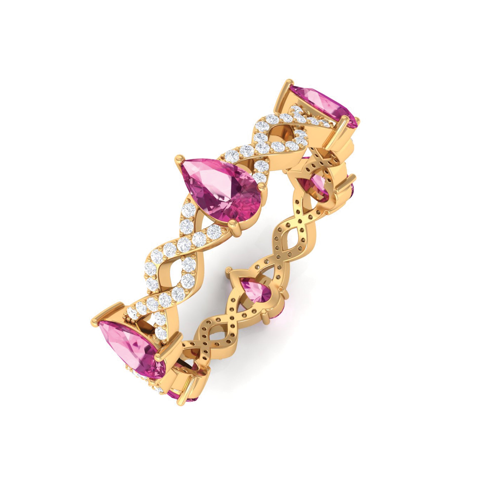 1.50 CT Natural Pink Tourmaline Crossover Eternity Ring with Diamond AAA - Rosec Jewels