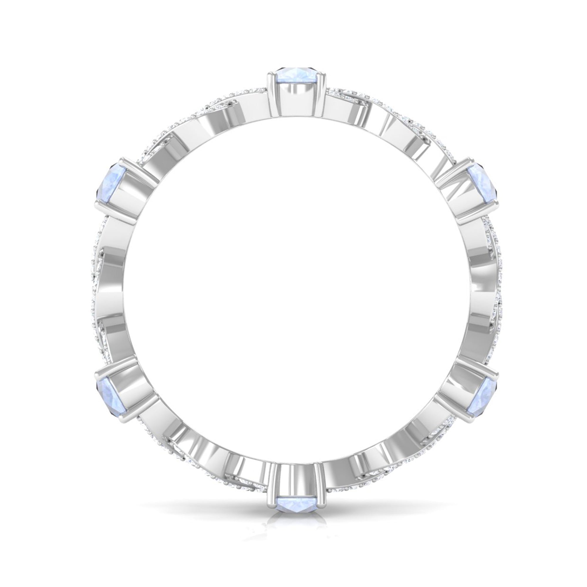 Rosec Jewels-Pear Cut Moonstone and Diamond Crossover Eternity Ring