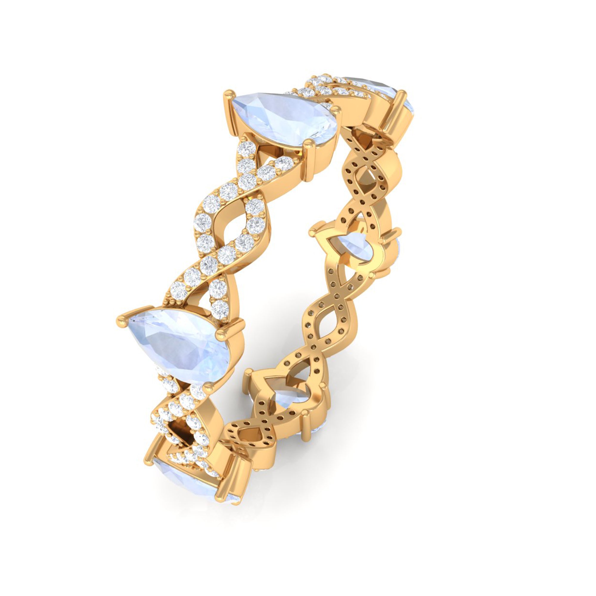 Rosec Jewels-Pear Cut Moonstone and Diamond Crossover Eternity Ring