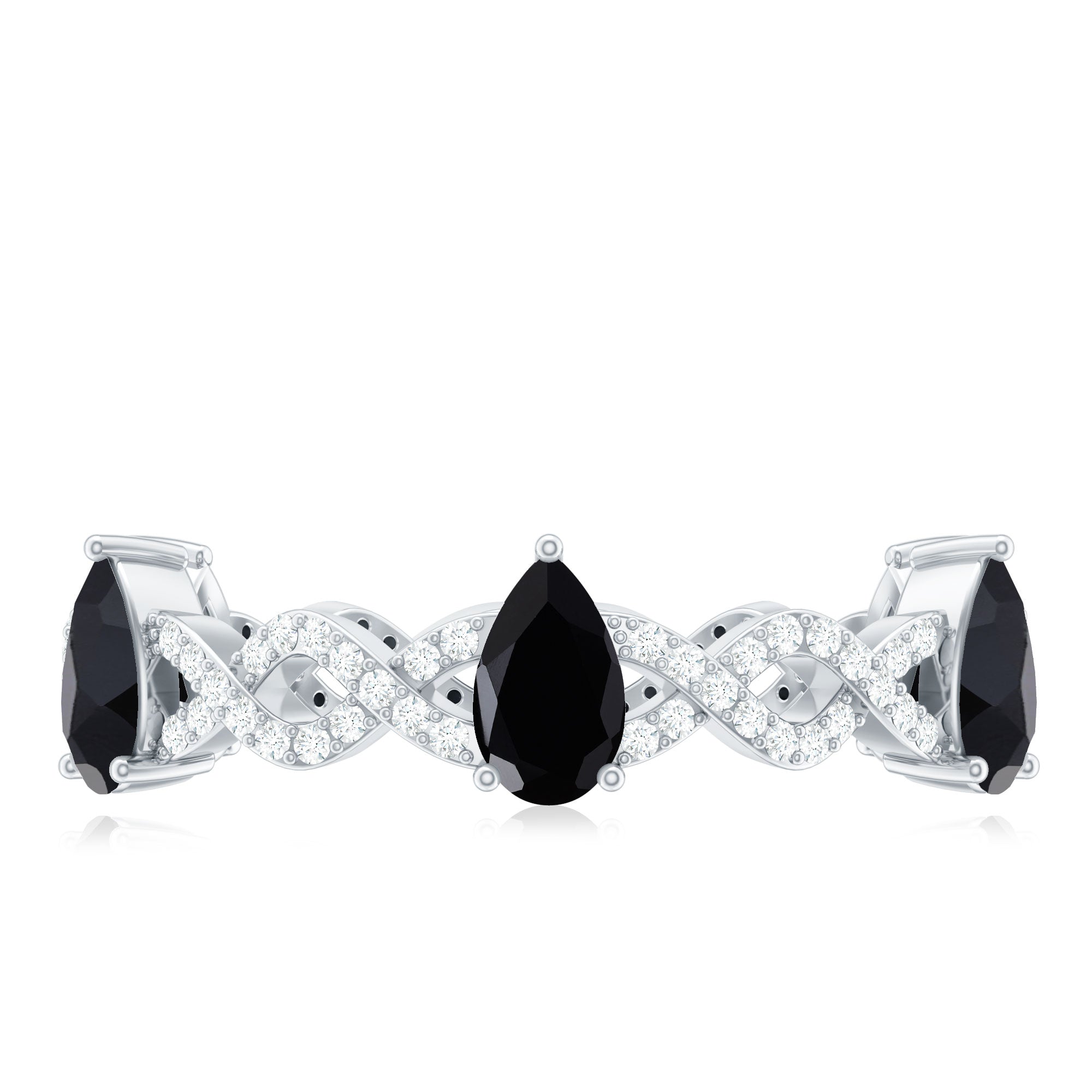 Natural Pear Shape Black Spinel Diamond Eternity Ring with Crossover Band AAA - Rosec Jewels