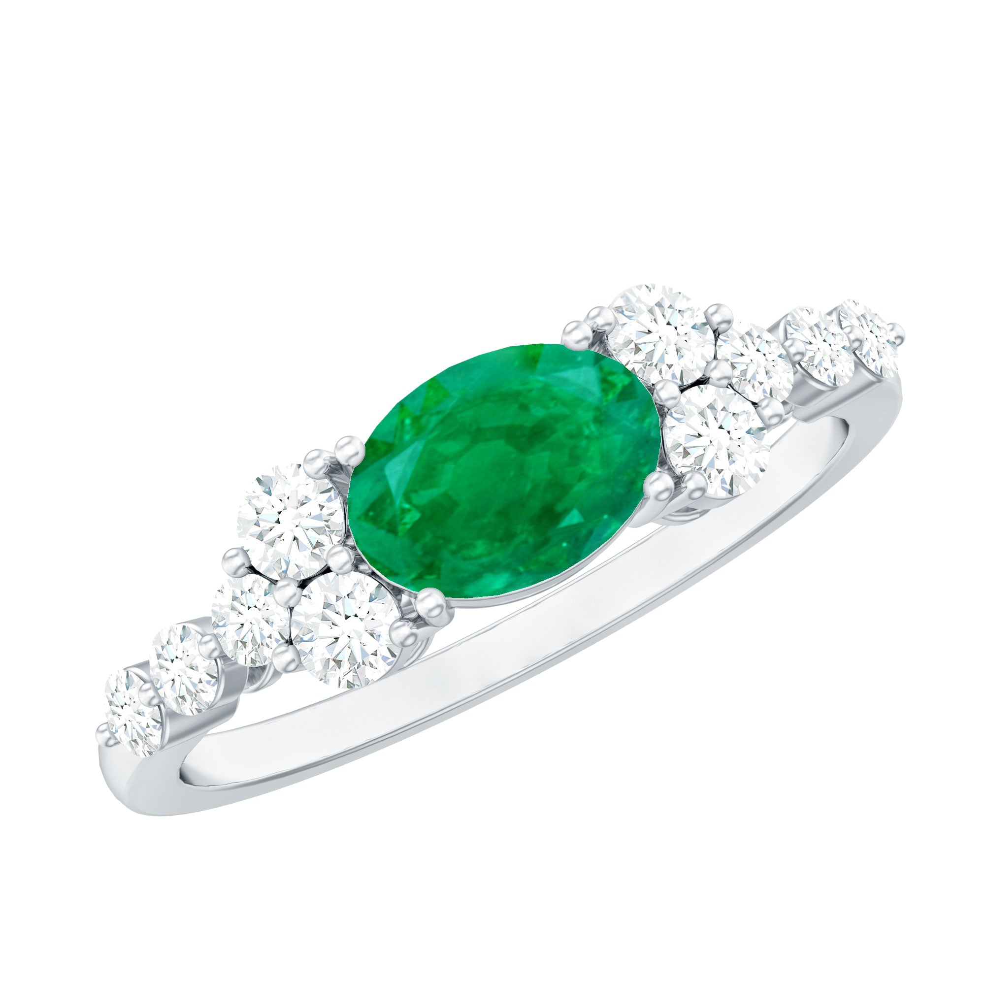 5X7mm Oval Cut Emerald Promise Ring with Diamond AAA - Rosec Jewels