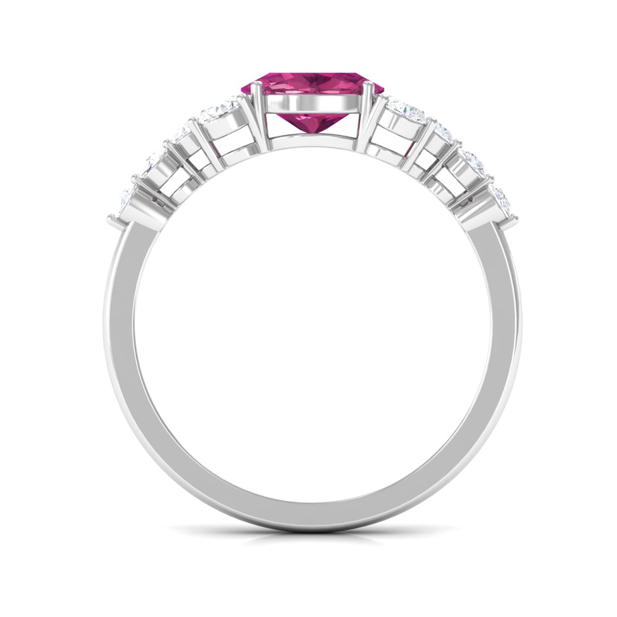 Pink Tourmaline Solitaire East West Ring with Diamond Side Stones AAA - Rosec Jewels