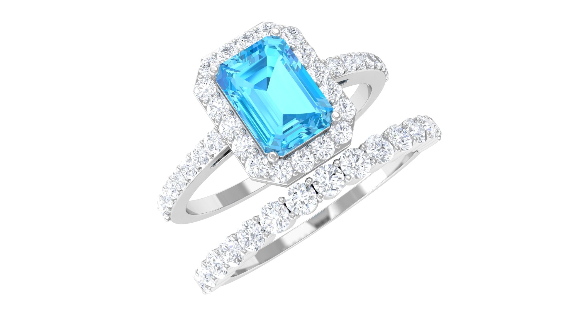 2.75 CT Swiss Blue Topaz and Moissanite Stackable Ring Set