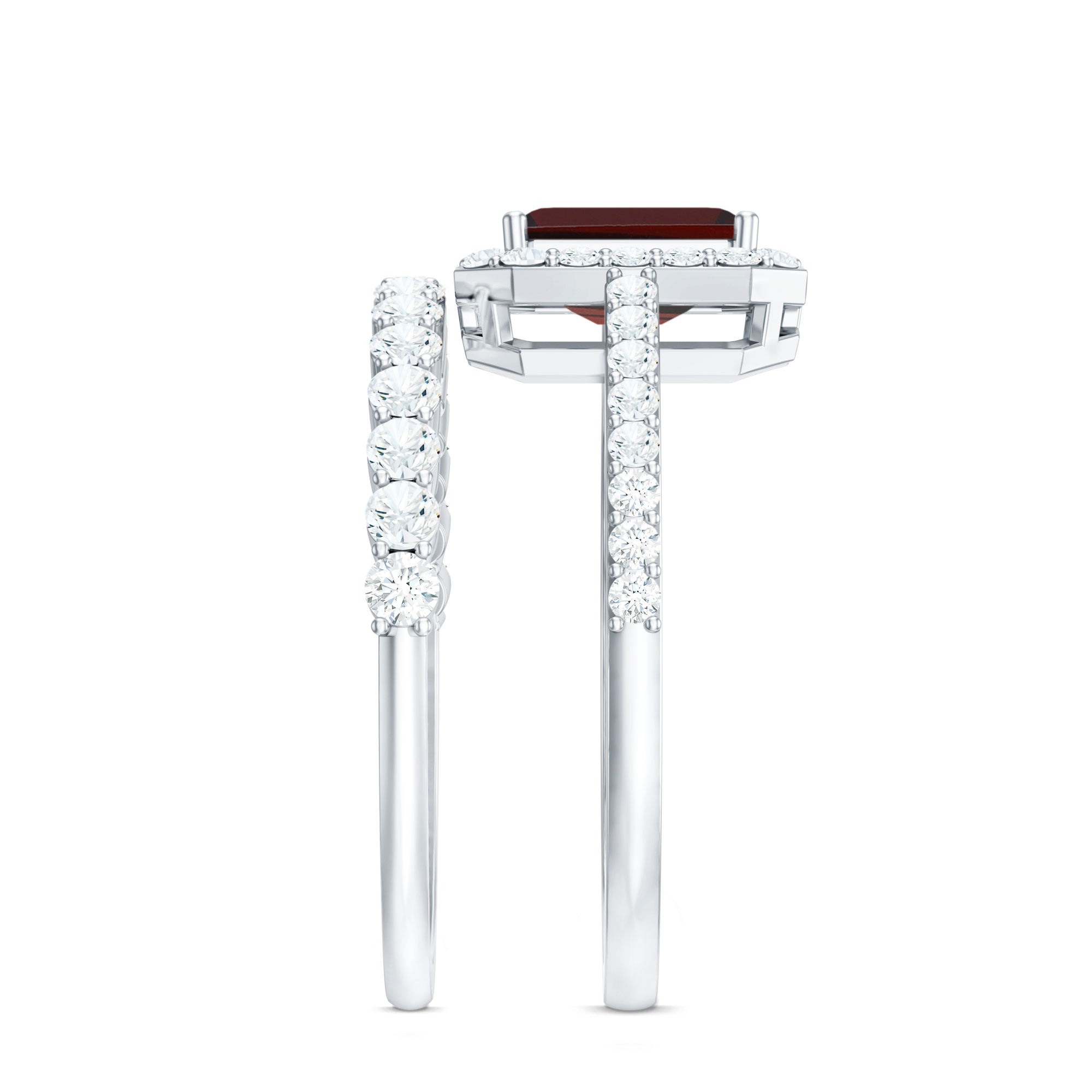 Genuine 6X8mm Emerald Cut Garnet Moissanite Wedding Ring Set of 2 AAA - Rosec Jewels