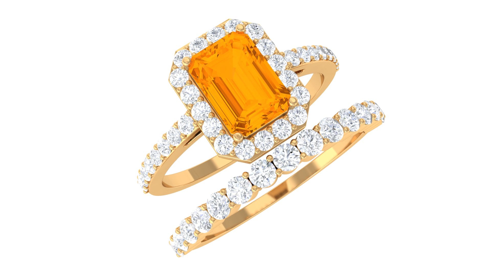 Real Fire Opal and Moissanite Stackable Ring Set AAA - Rosec Jewels