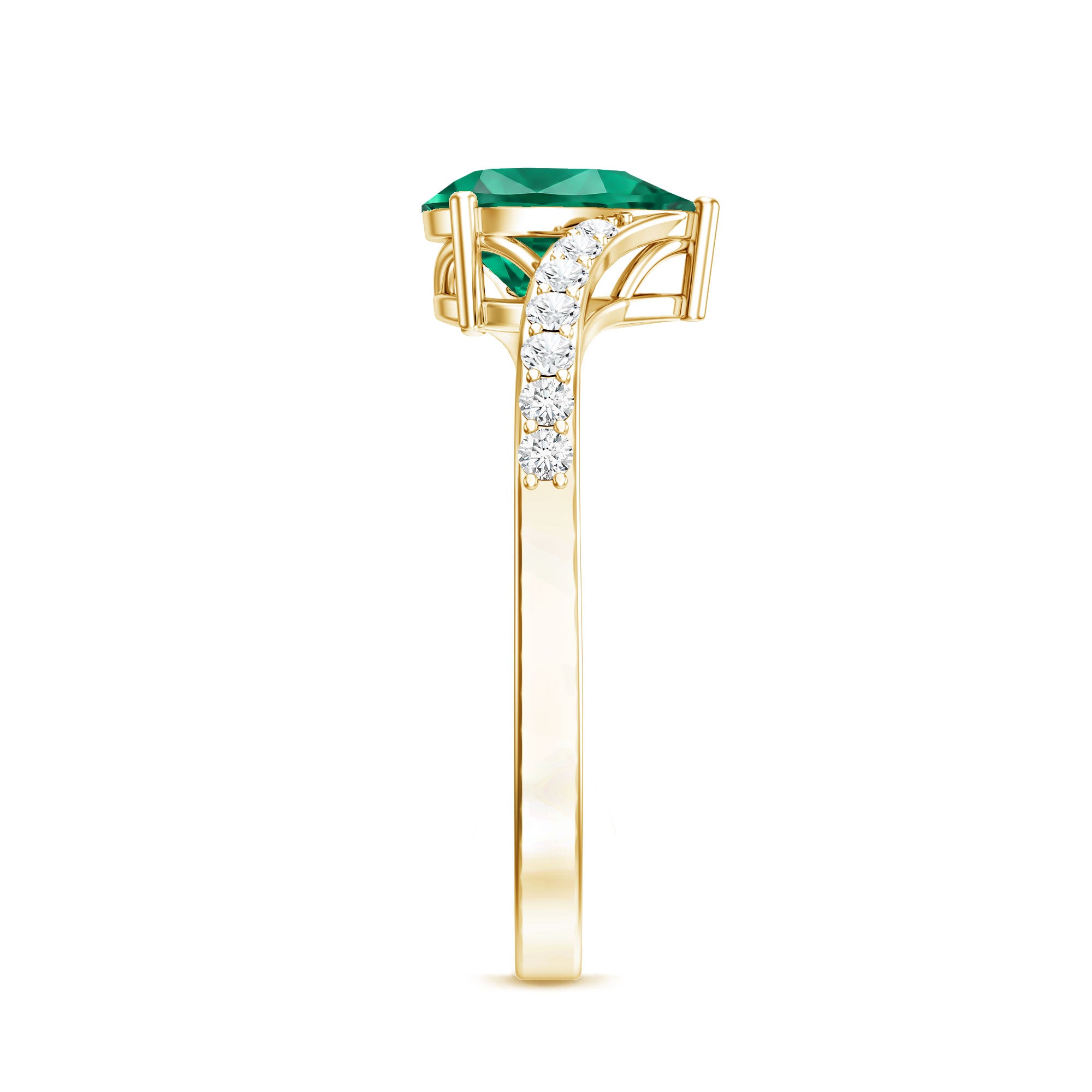 Classic Lab Grown Emerald Diamond Teardrop Engagement Ring with Bypass Shank AAAA - Rosec Jewels