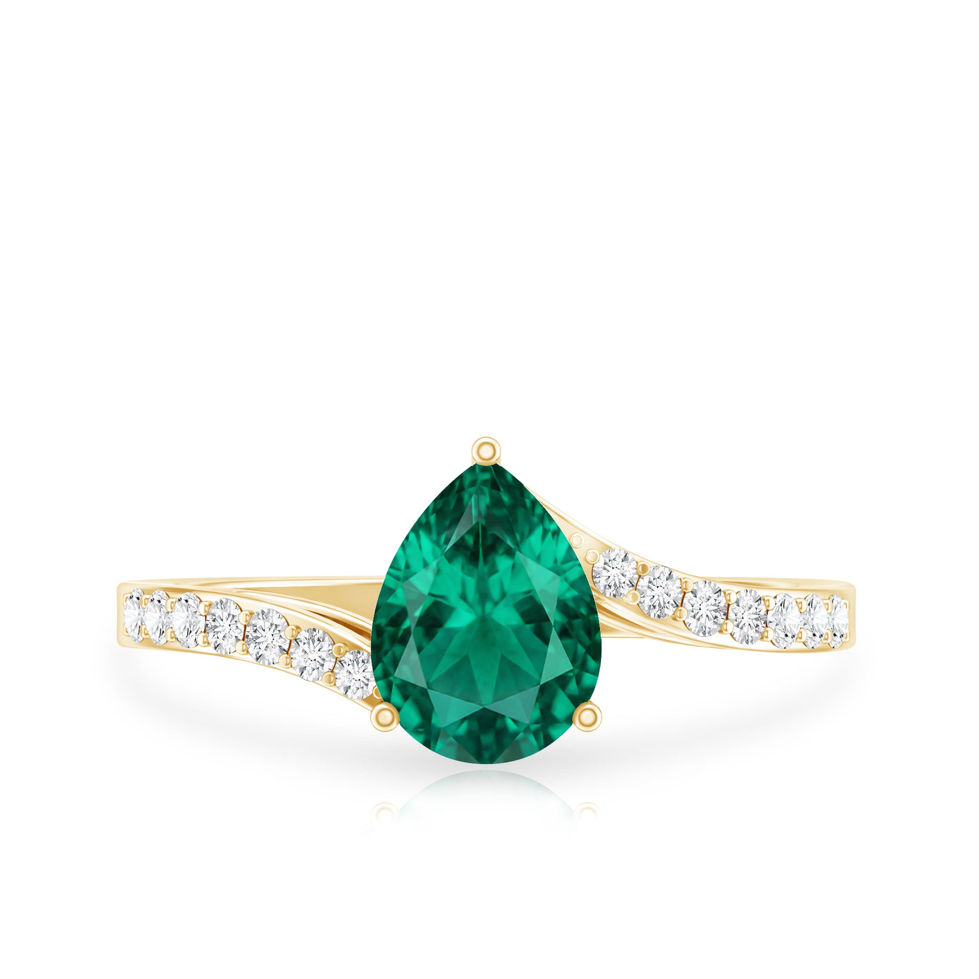 Classic Lab Grown Emerald Diamond Teardrop Engagement Ring with Bypass Shank AAAA - Rosec Jewels