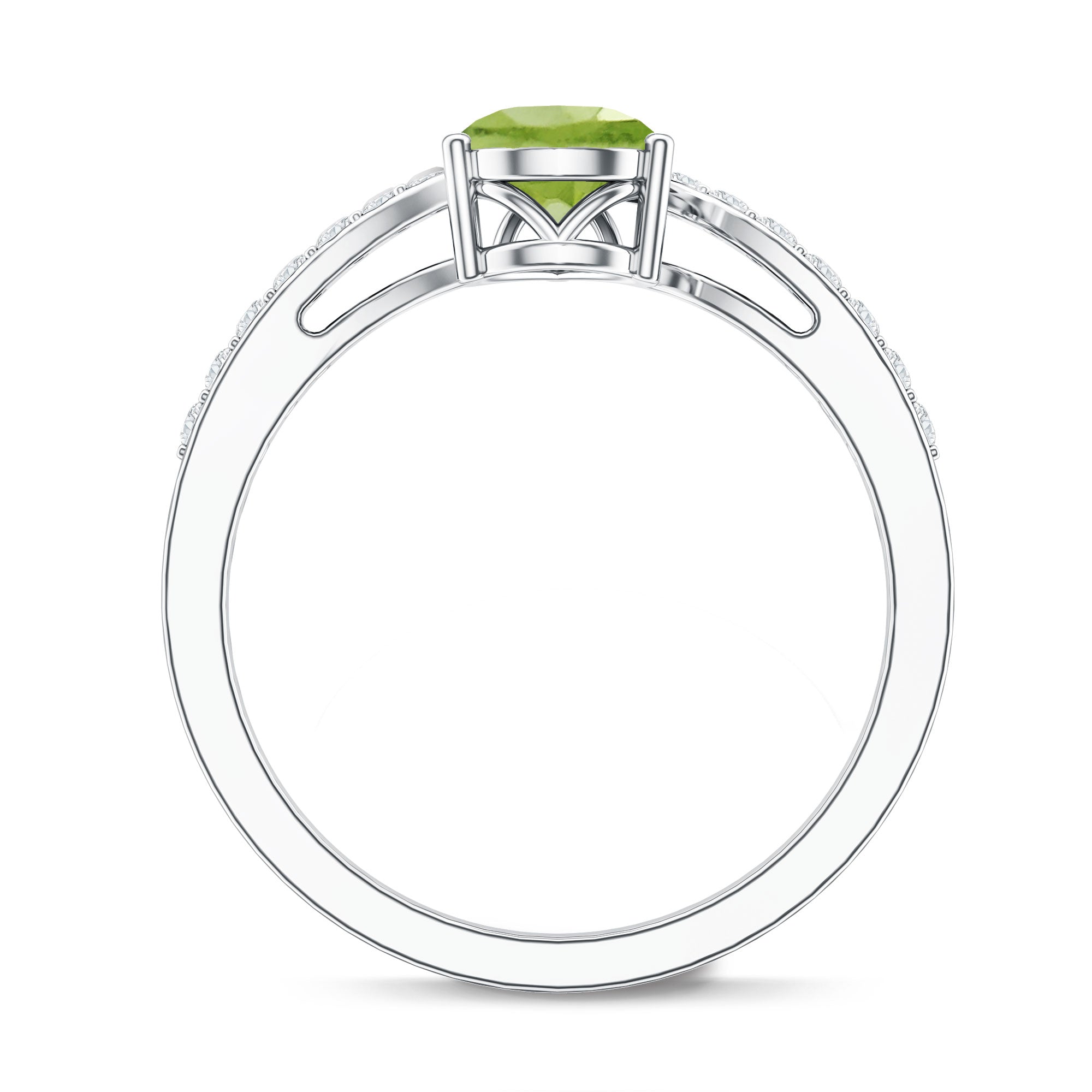 1 Carat Pear Shaped Peridot Engagement Ring with Diamond Bypass Shank AAA - Rosec Jewels
