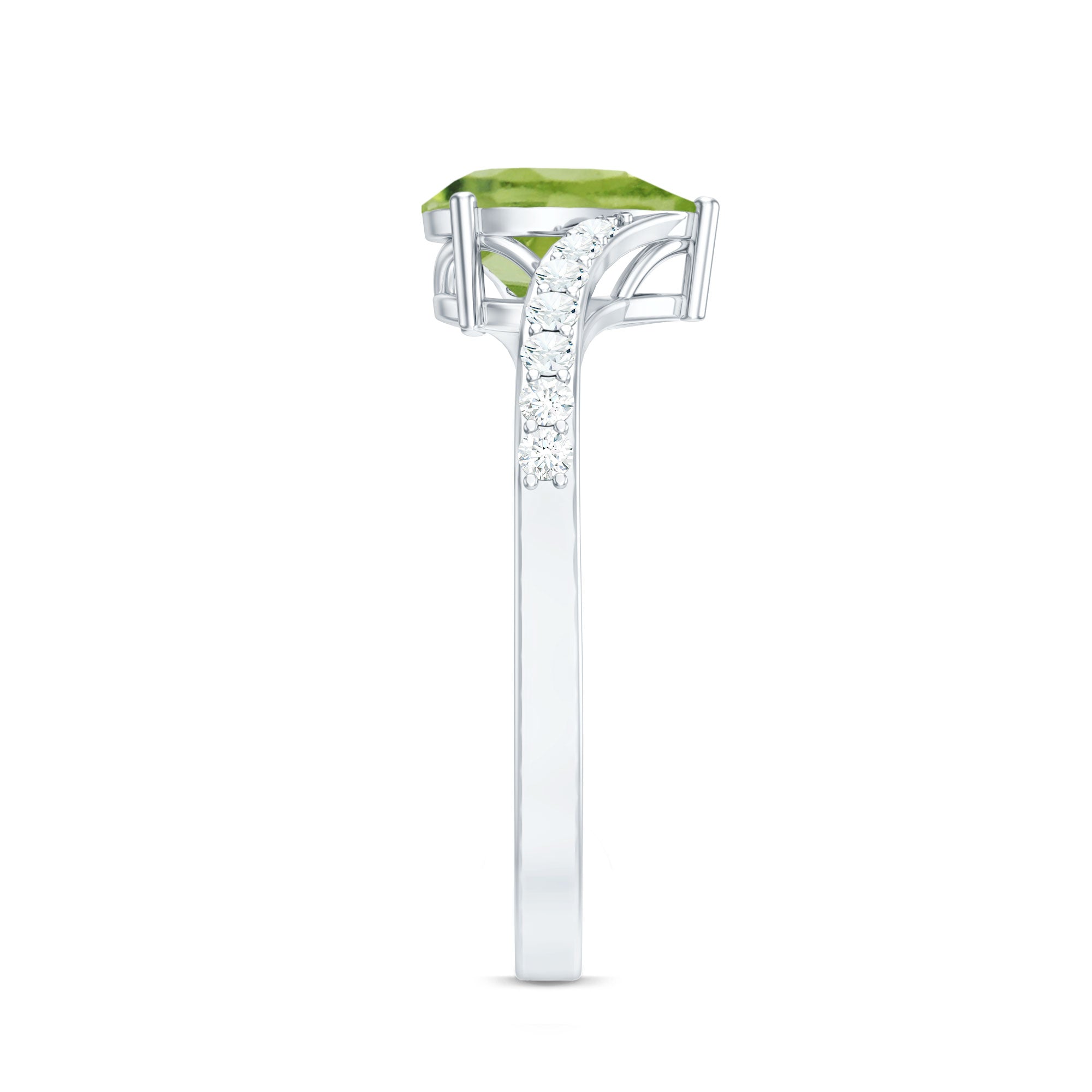 1 Carat Pear Shaped Peridot Engagement Ring with Diamond Bypass Shank AAA - Rosec Jewels