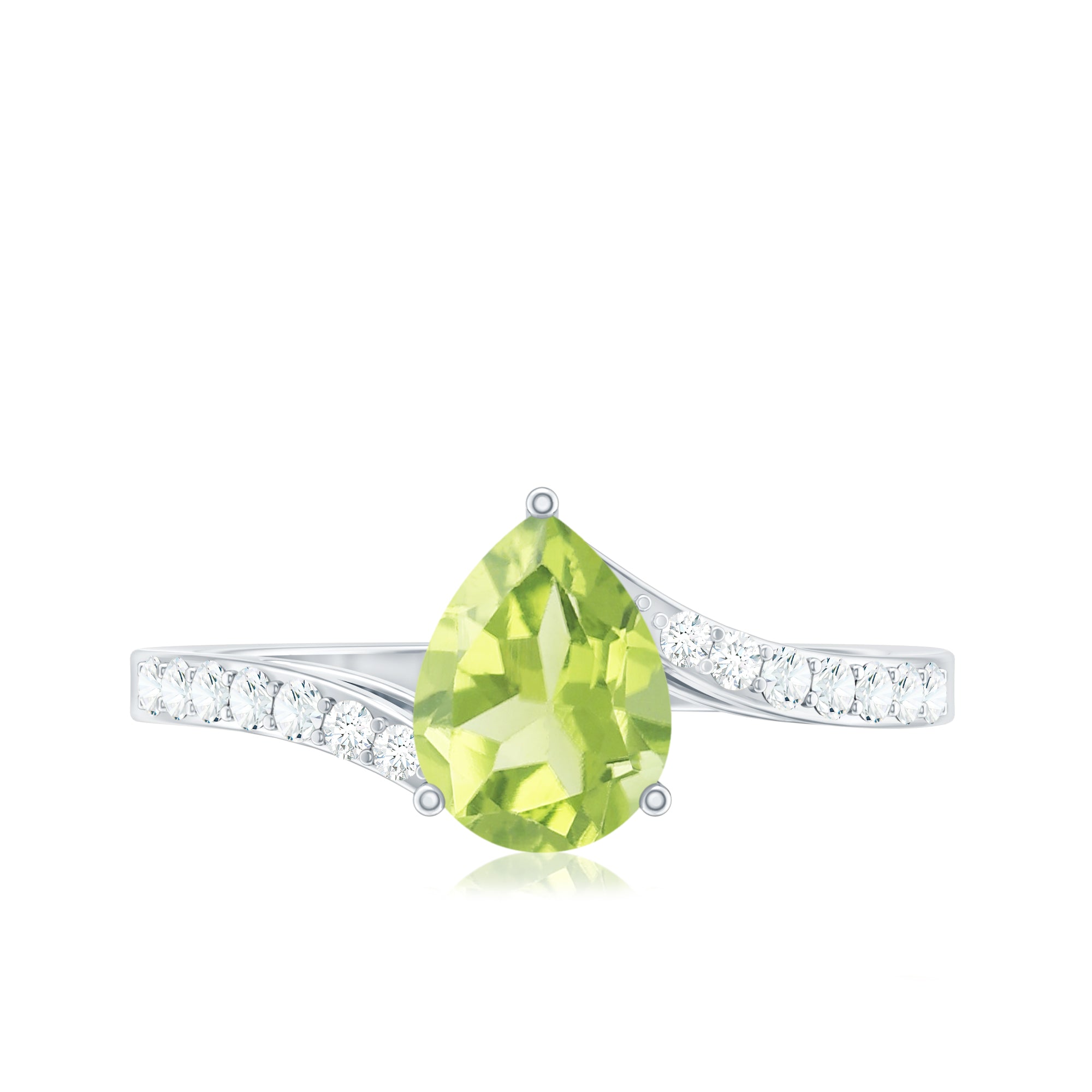 1 Carat Pear Shaped Peridot Engagement Ring with Diamond Bypass Shank AAA - Rosec Jewels