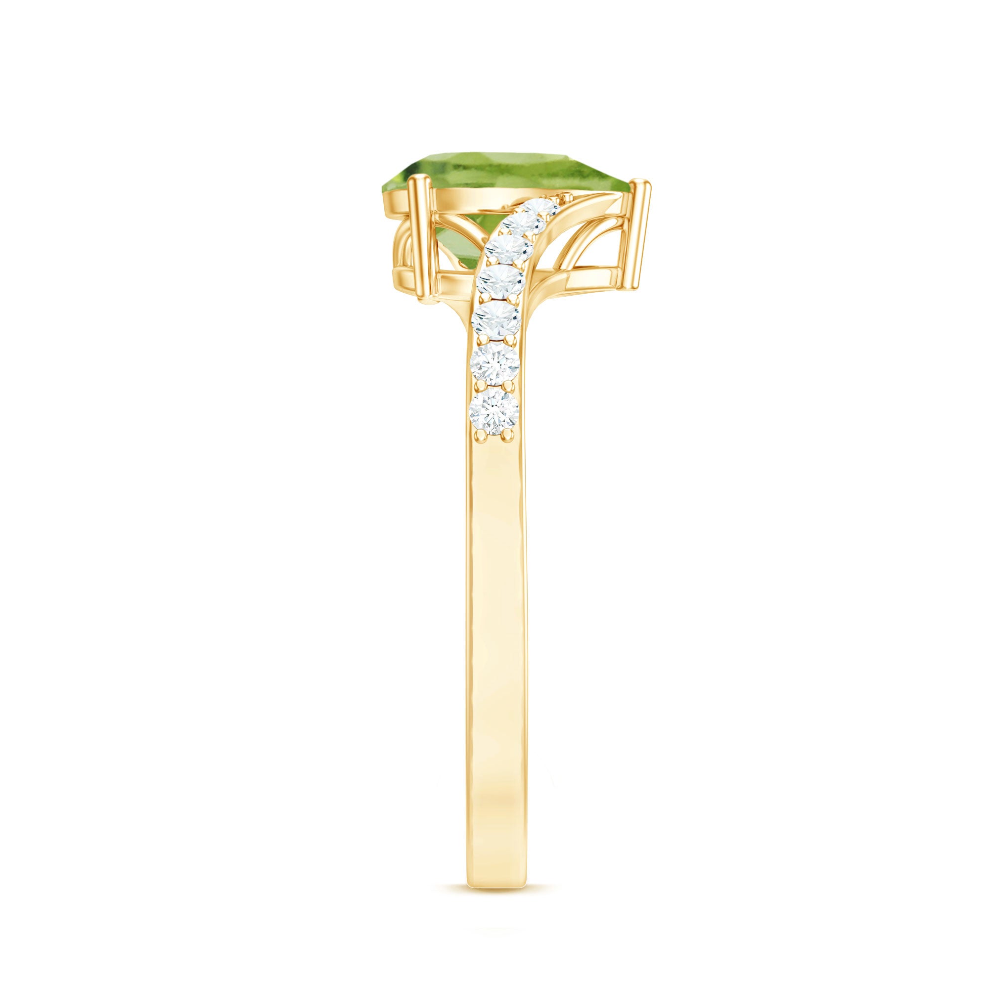 1 Carat Pear Shaped Peridot Engagement Ring with Diamond Bypass Shank AAA - Rosec Jewels