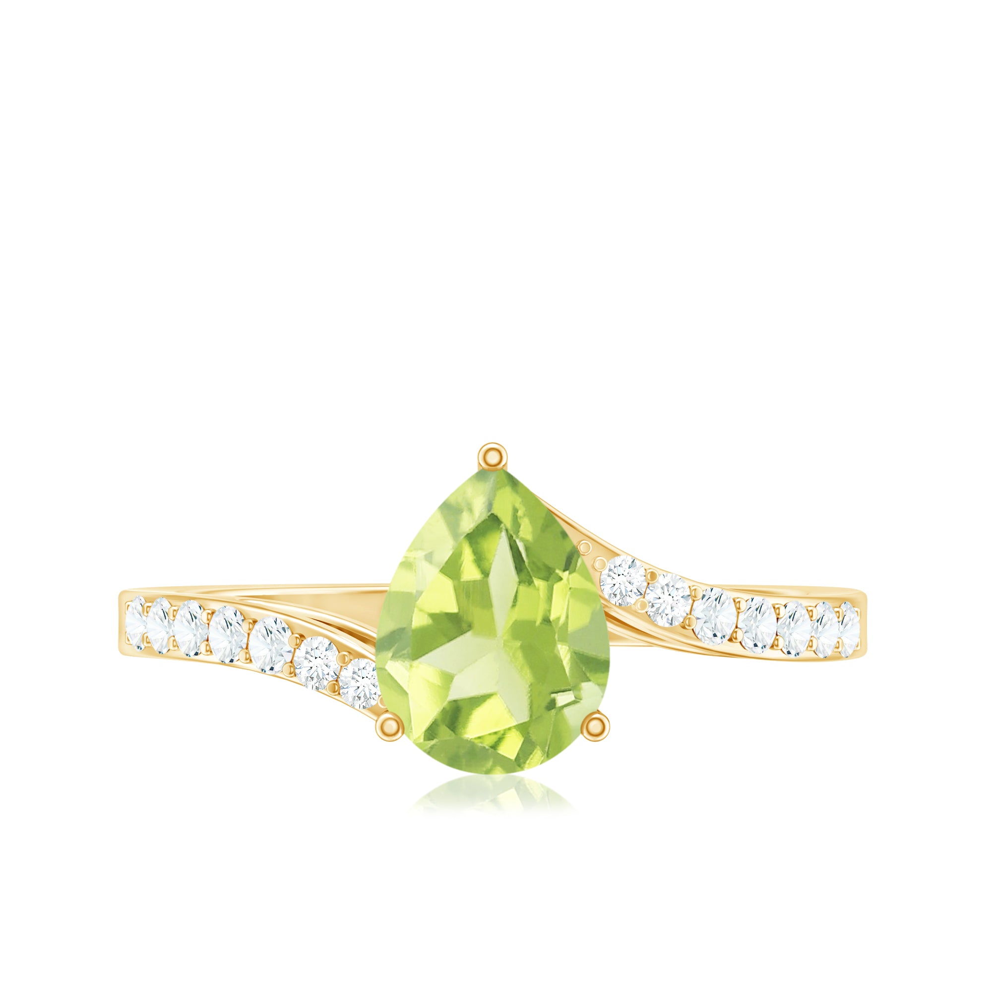 1 Carat Pear Shaped Peridot Engagement Ring with Diamond Bypass Shank AAA - Rosec Jewels