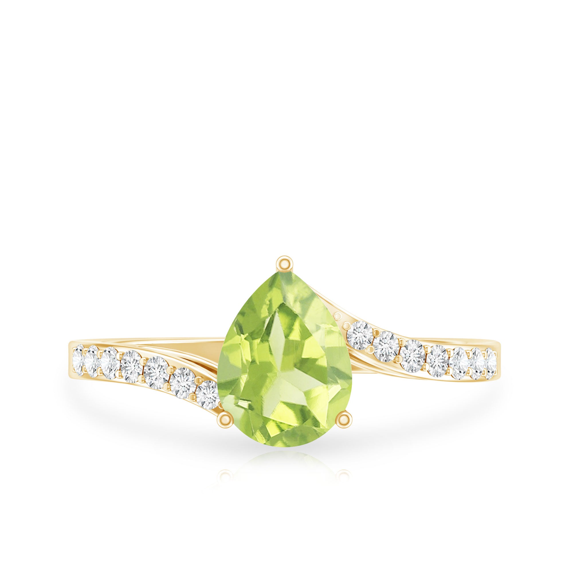 1 Carat Pear Shaped Peridot Engagement Ring with Diamond Bypass Shank AAA - Rosec Jewels