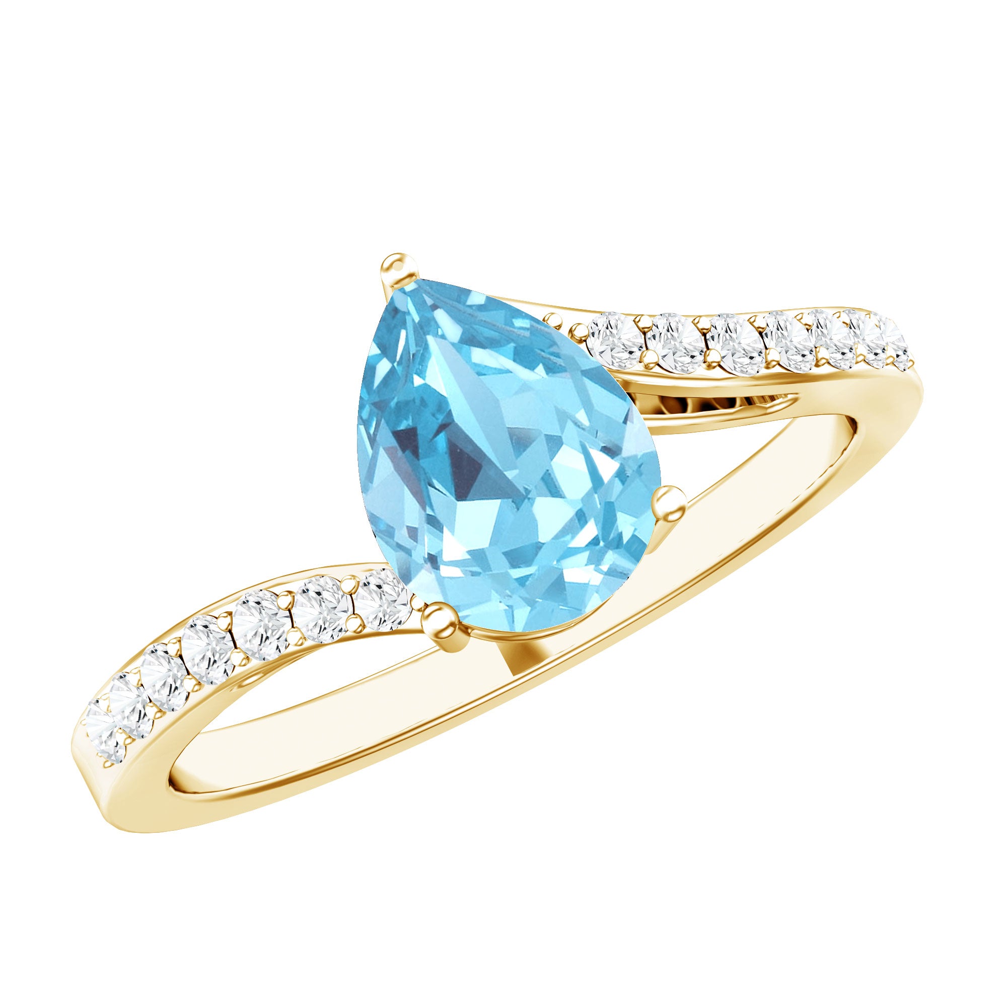 Pear Cut Aquamarine Teardrop Engagement Ring with Diamond AAA - Rosec Jewels