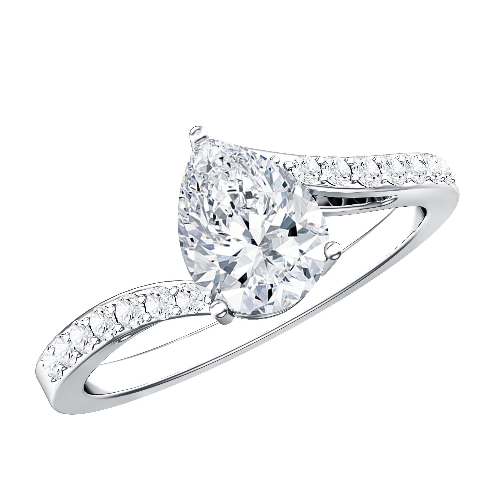 Pear Shape Moissanite Solitaire Bypass Engagement Ring D-VS1 - Rosec Jewels