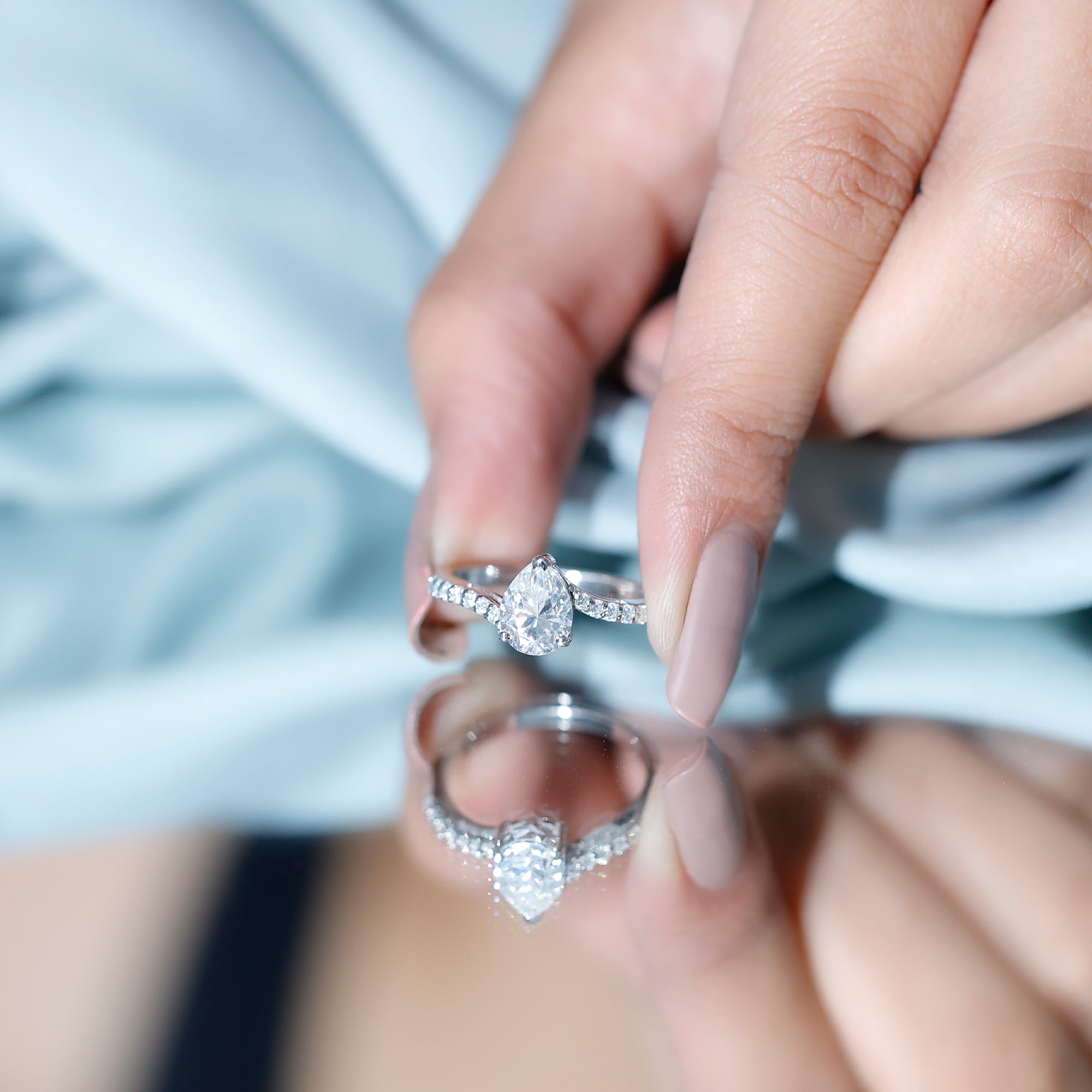 Pear Shape Moissanite Solitaire Bypass Engagement Ring D-VS1 - Rosec Jewels