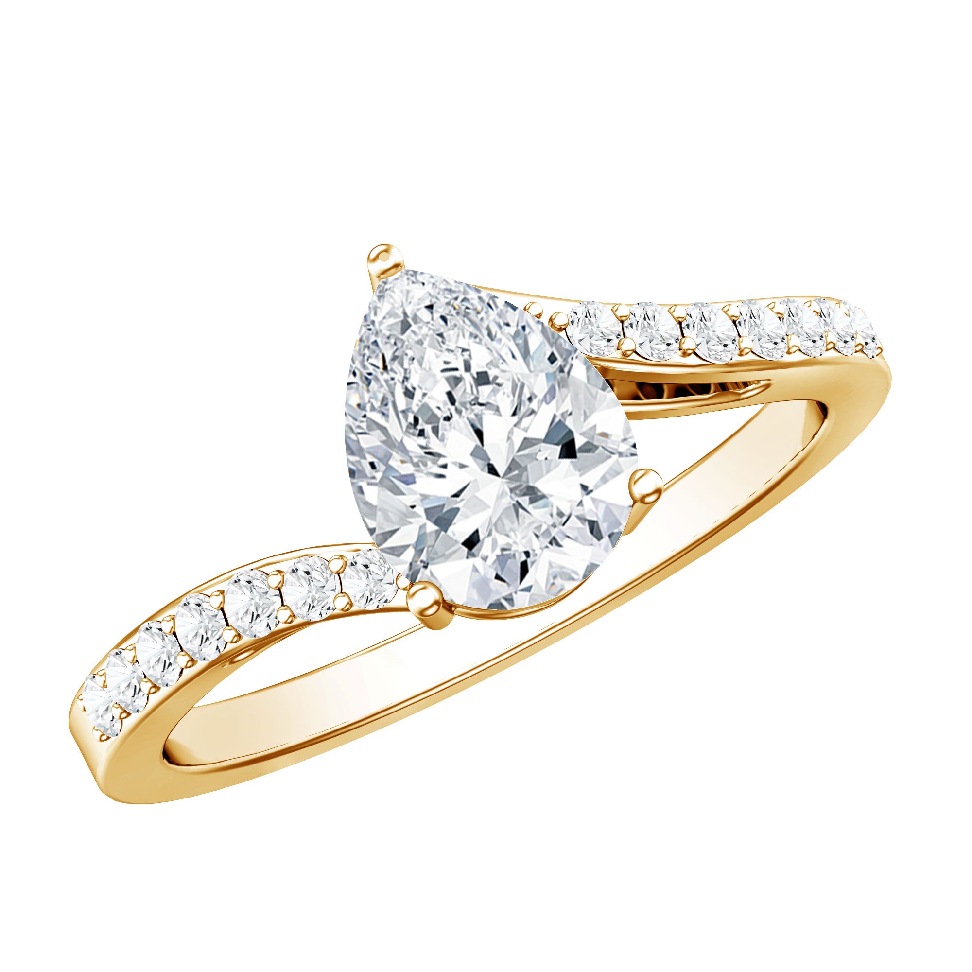 Pear Shape Moissanite Solitaire Bypass Engagement Ring D-VS1 - Rosec Jewels