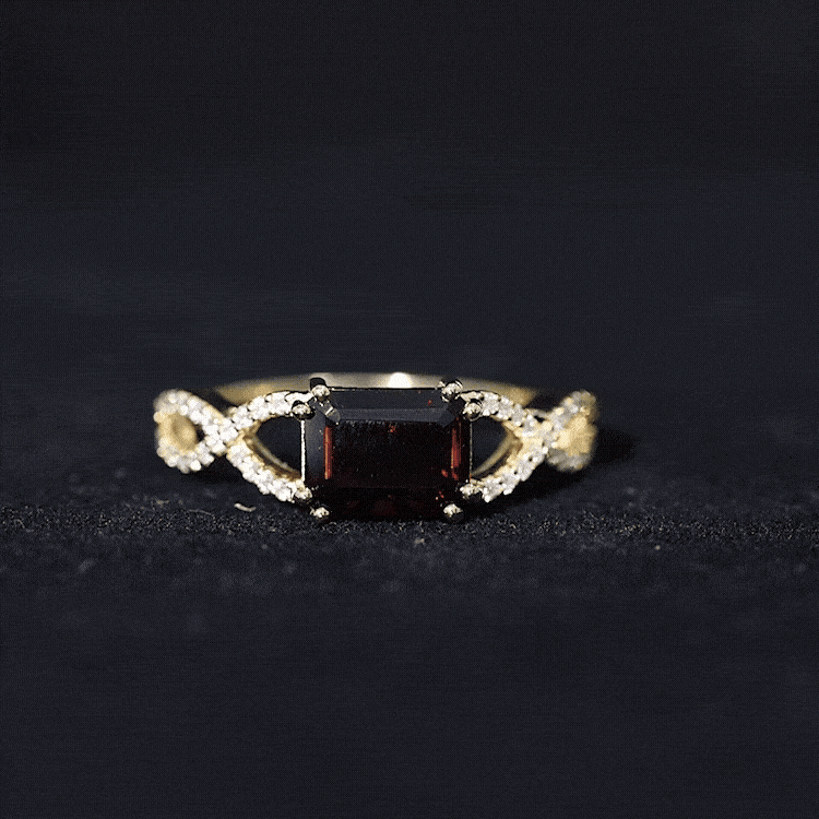 Certified Real Garnet Diamond Emerald Cut Engagement Ring in East West Style AAA - Rosec Jewels