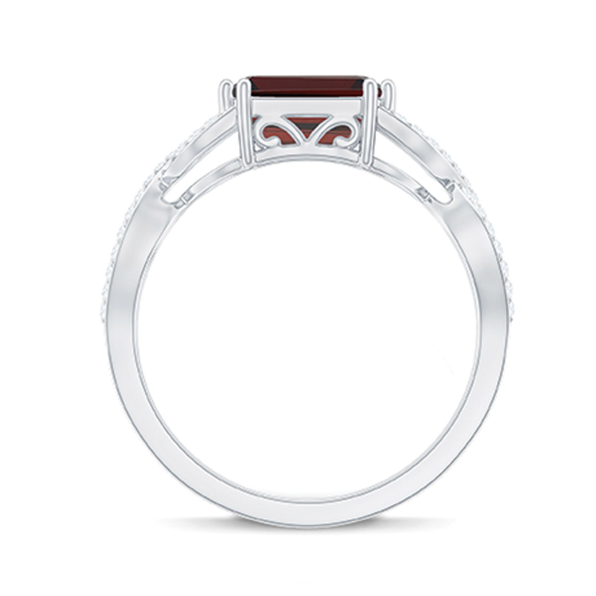 Certified Real Garnet Diamond Emerald Cut Engagement Ring in East West Style AAA - Rosec Jewels