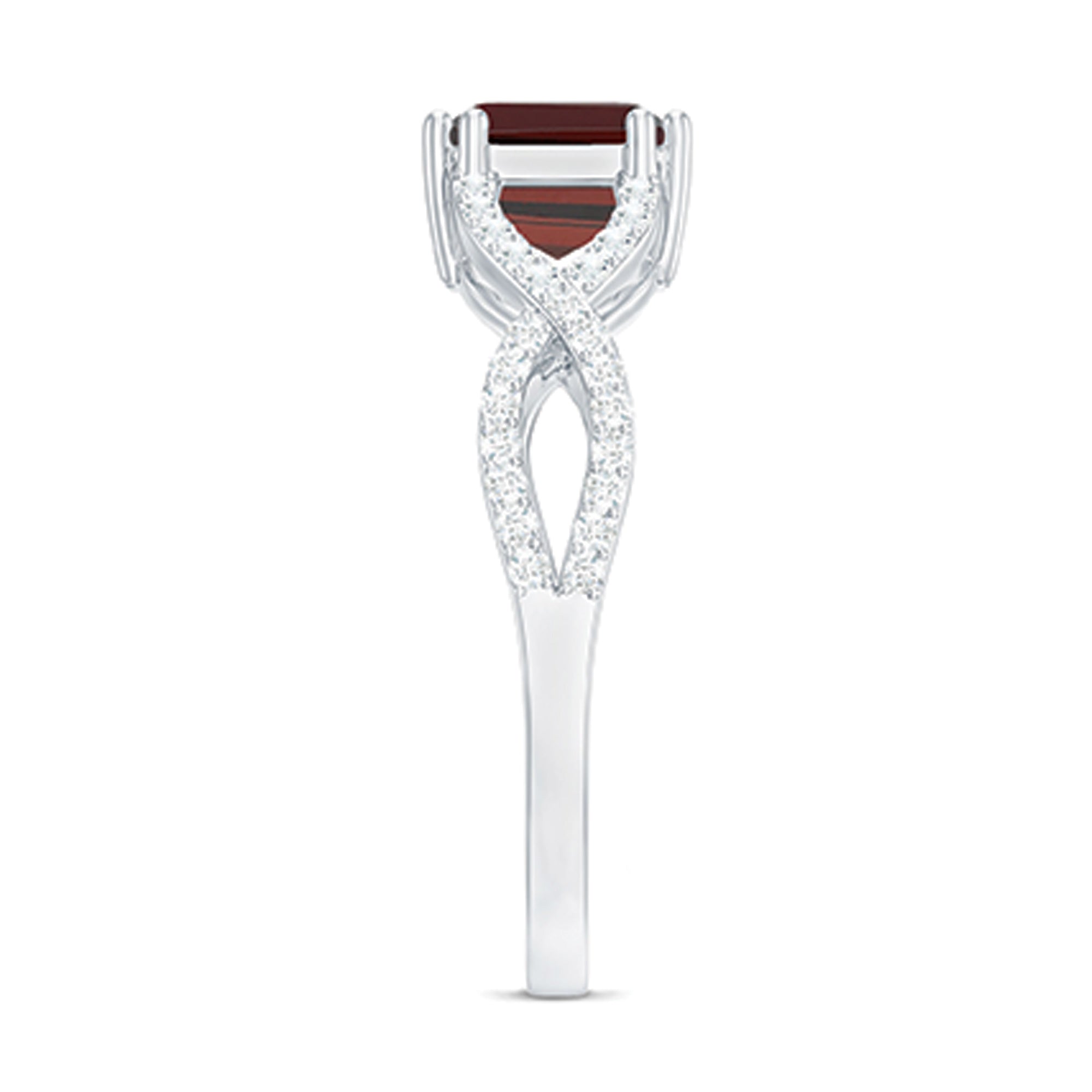 Certified Real Garnet Diamond Emerald Cut Engagement Ring in East West Style AAA - Rosec Jewels