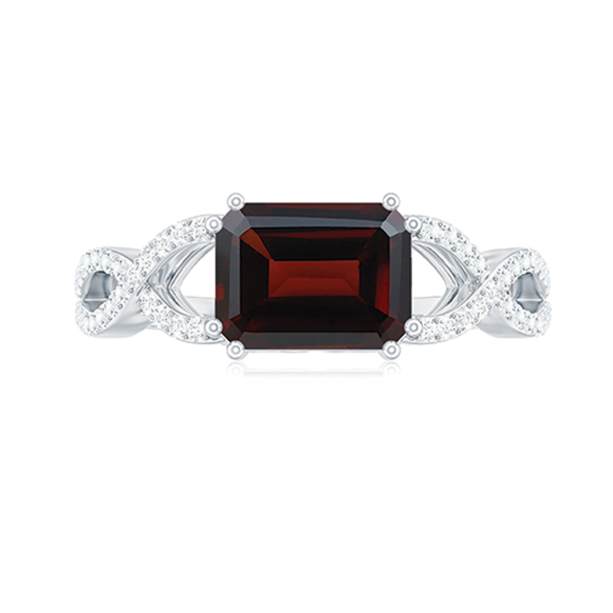 Certified Real Garnet Diamond Emerald Cut Engagement Ring in East West Style AAA - Rosec Jewels