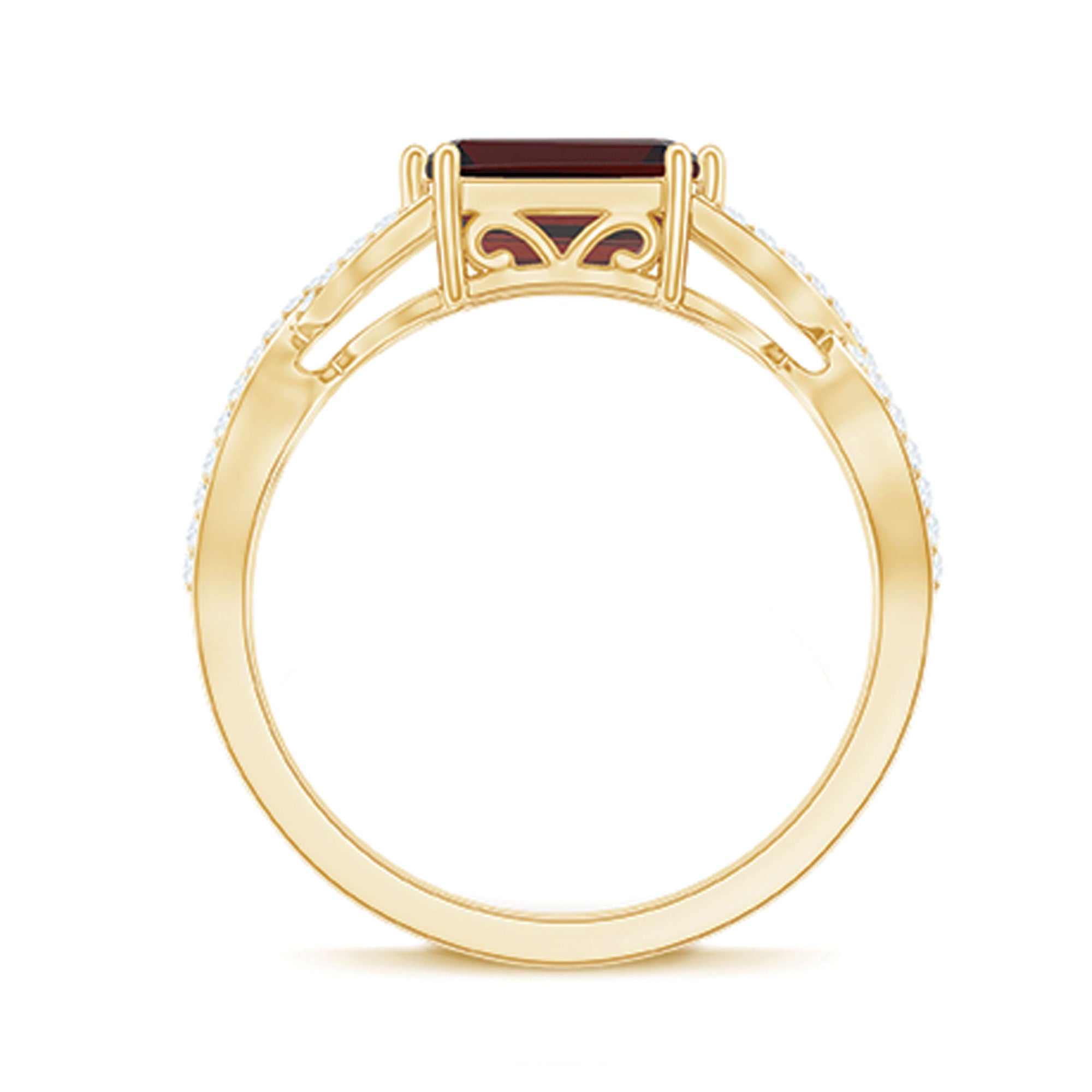 Certified Real Garnet Diamond Emerald Cut Engagement Ring in East West Style AAA - Rosec Jewels