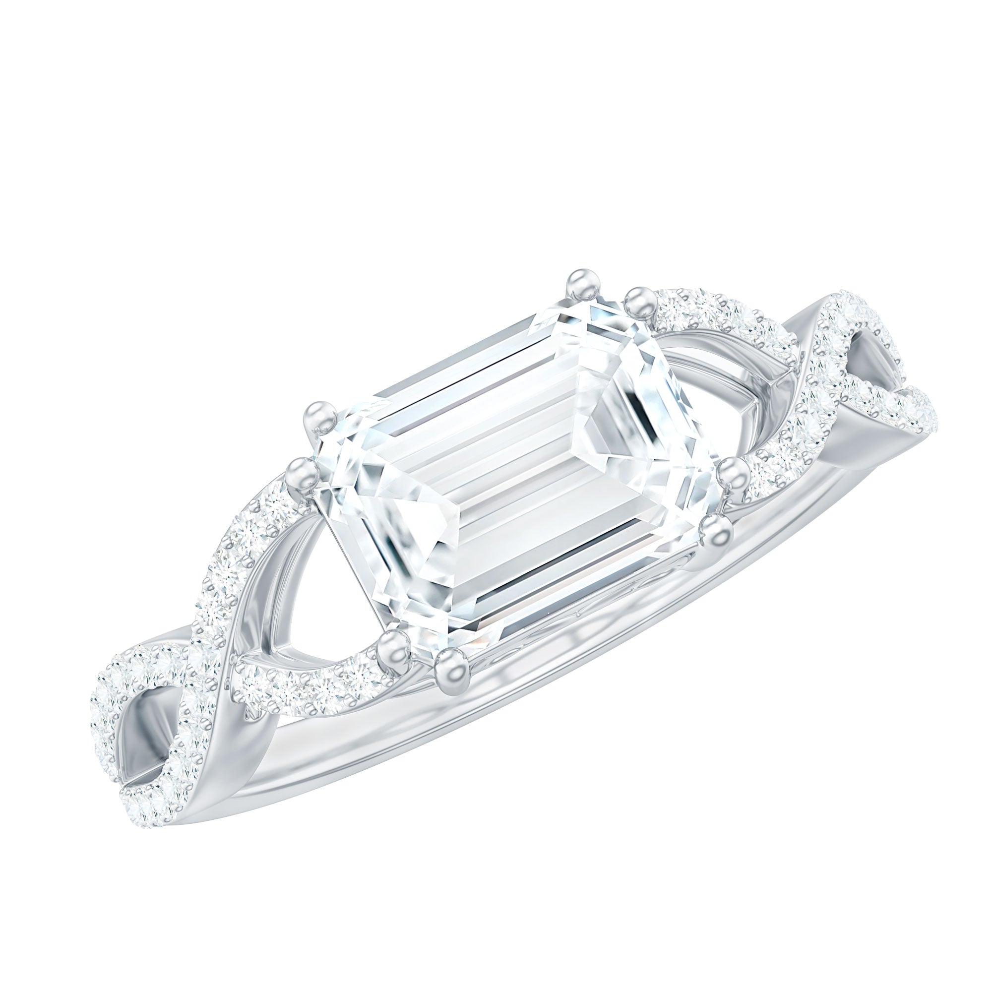 2.75 CT Octagon Cut Zircon East West Engagement Ring