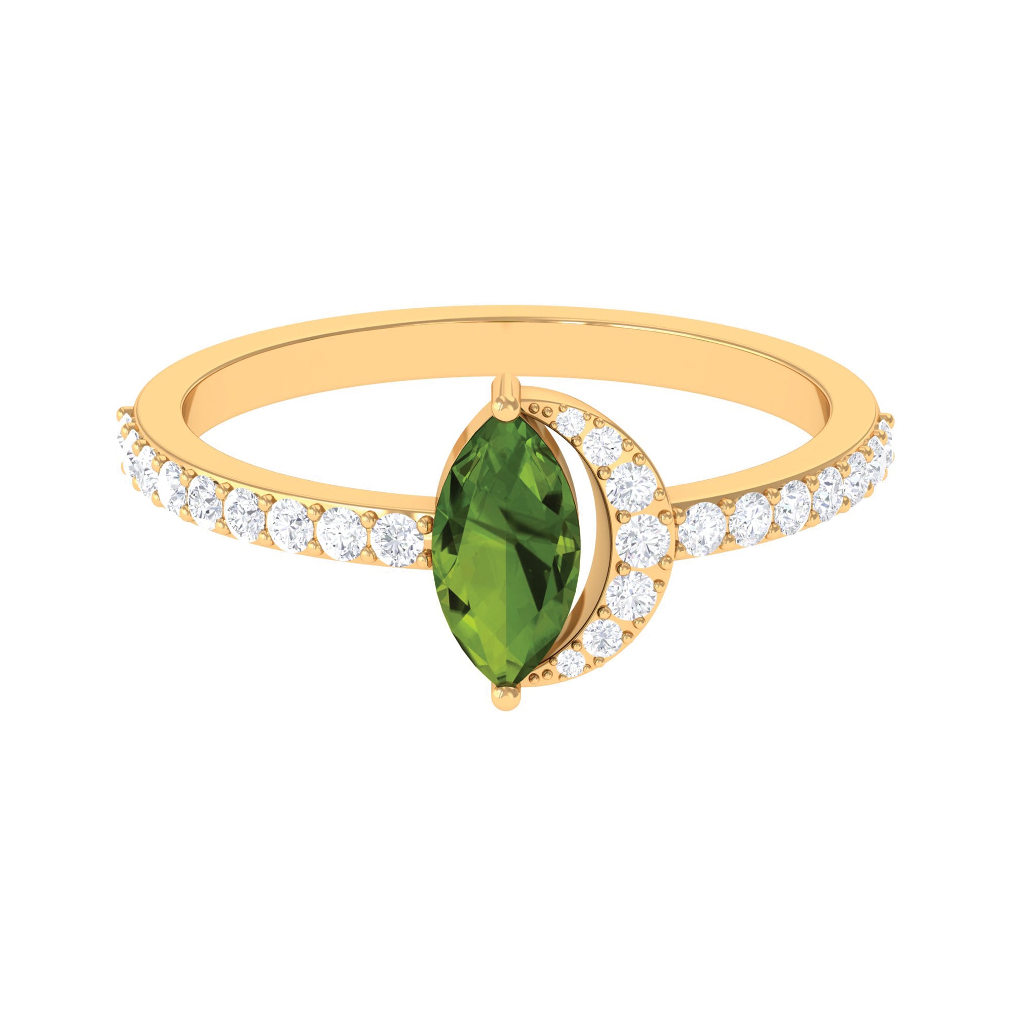 1.25 CT Minimal Marquise Cut Peridot Ring with Diamond Accent AAA - Rosec Jewels