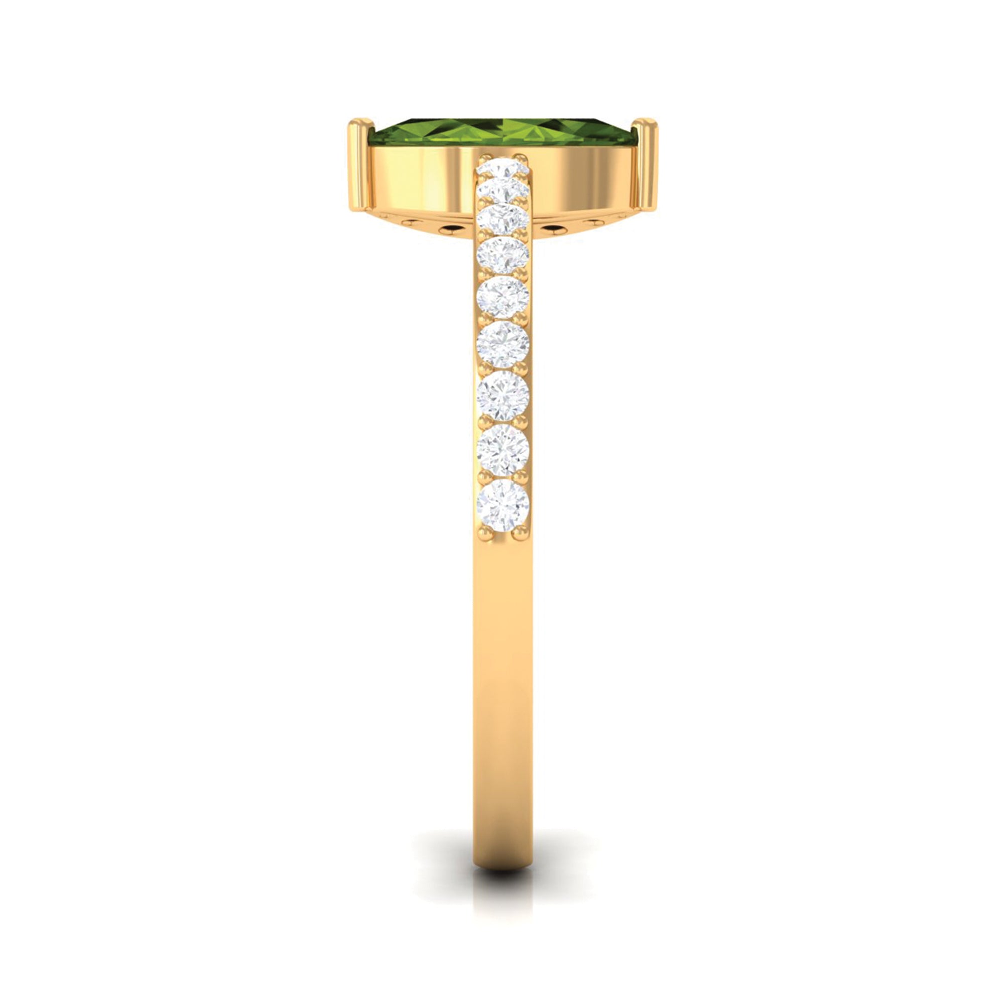 1.25 CT Minimal Marquise Cut Peridot Ring with Diamond Accent AAA - Rosec Jewels