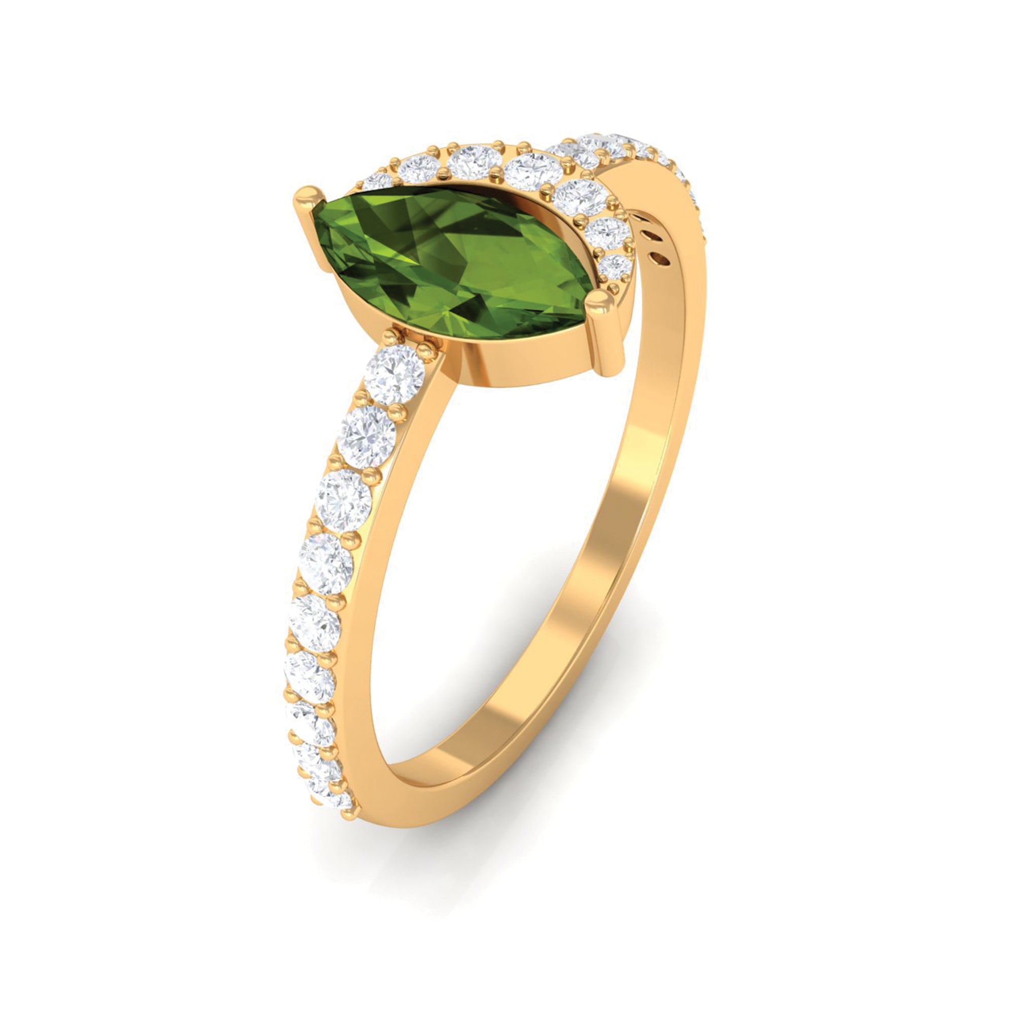 1.25 CT Minimal Marquise Cut Peridot Ring with Diamond Accent AAA - Rosec Jewels
