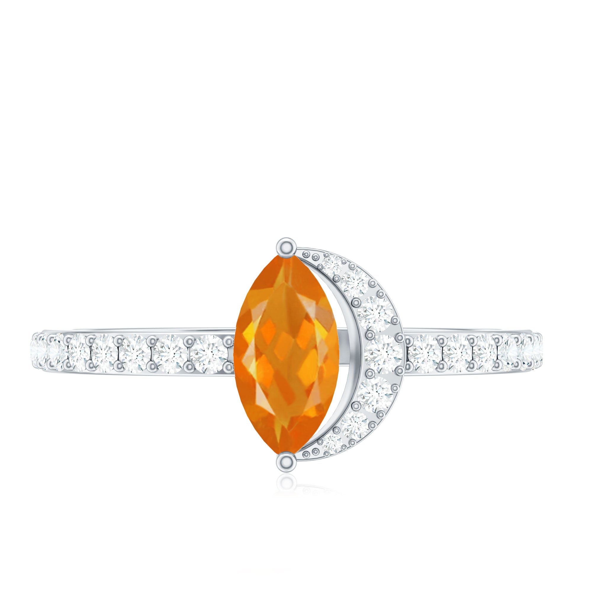 Rosec Jewels-Minimal Marquise Fire Opal and Diamond Engagement Ring