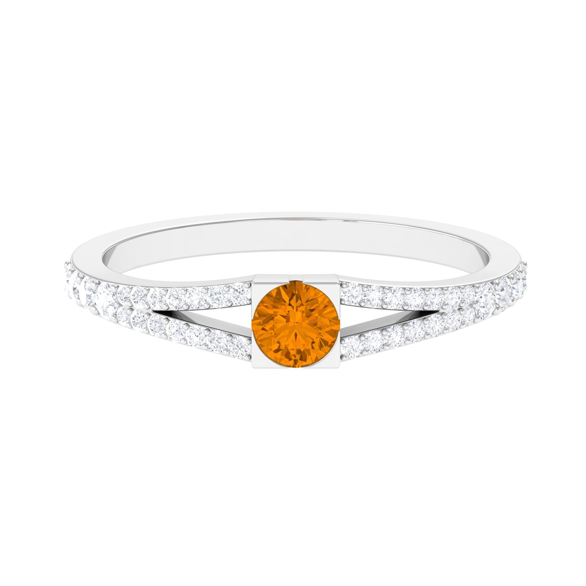 0.50 CT Split Shank Citrine Promise Ring with Diamond Accent AAA - Rosec Jewels