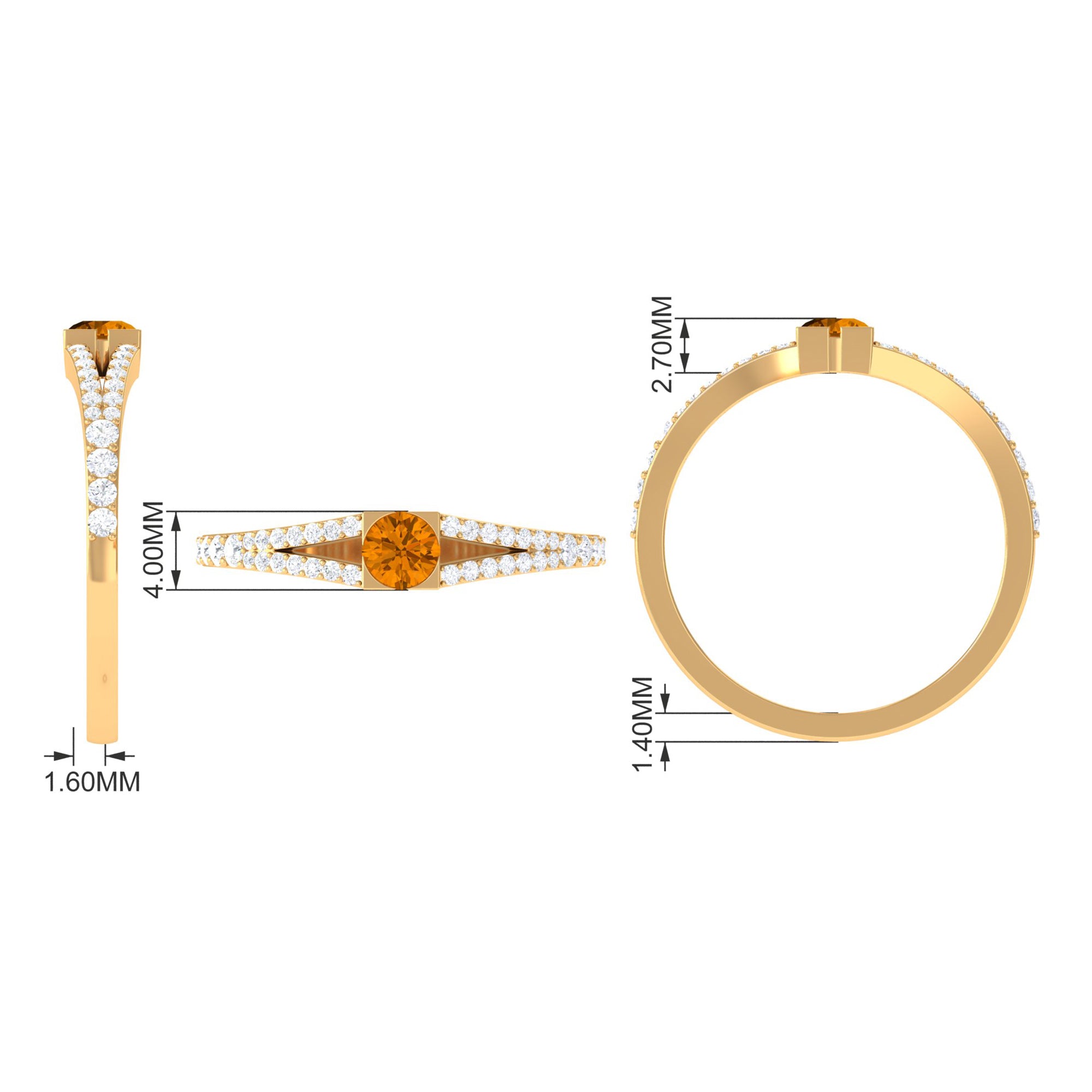 0.50 CT Split Shank Citrine Promise Ring with Diamond Accent AAA - Rosec Jewels