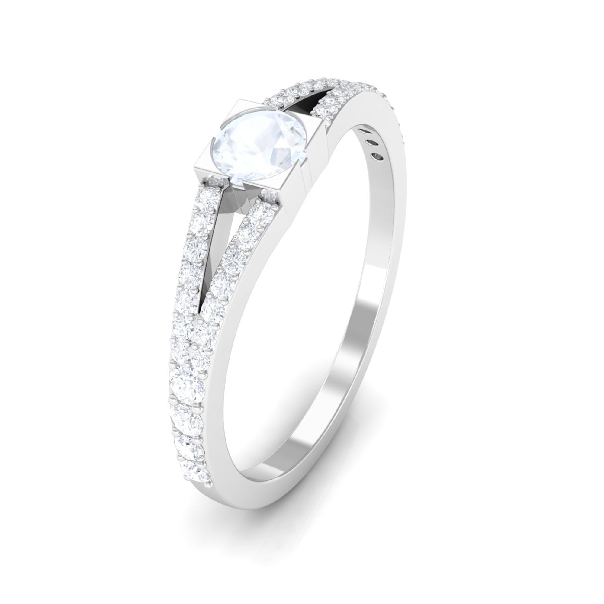 3/4 CT Minimal Moonstone and Diamond Split Shank Promise Ring AAA - Rosec Jewels