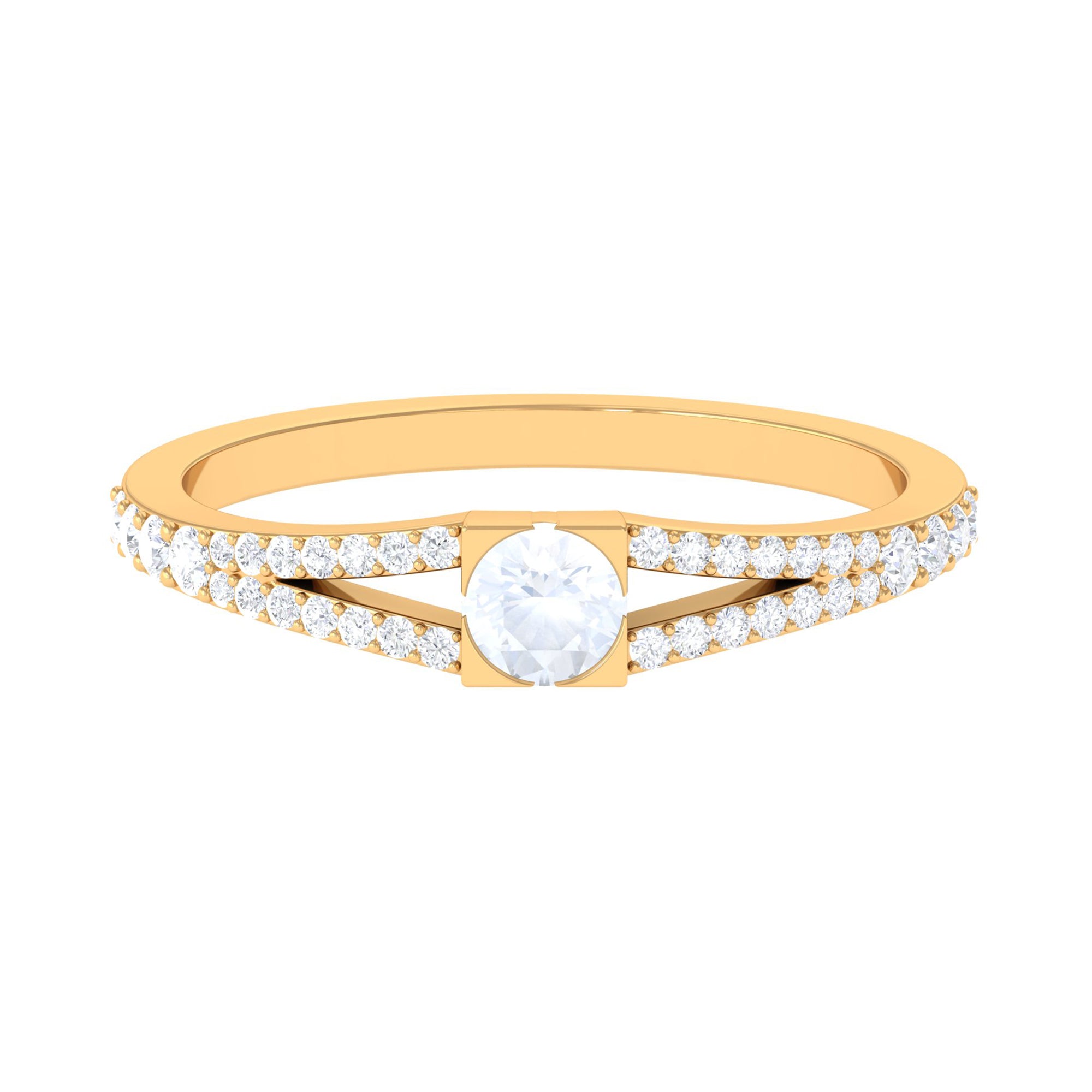3/4 CT Minimal Moonstone and Diamond Split Shank Promise Ring AAA - Rosec Jewels
